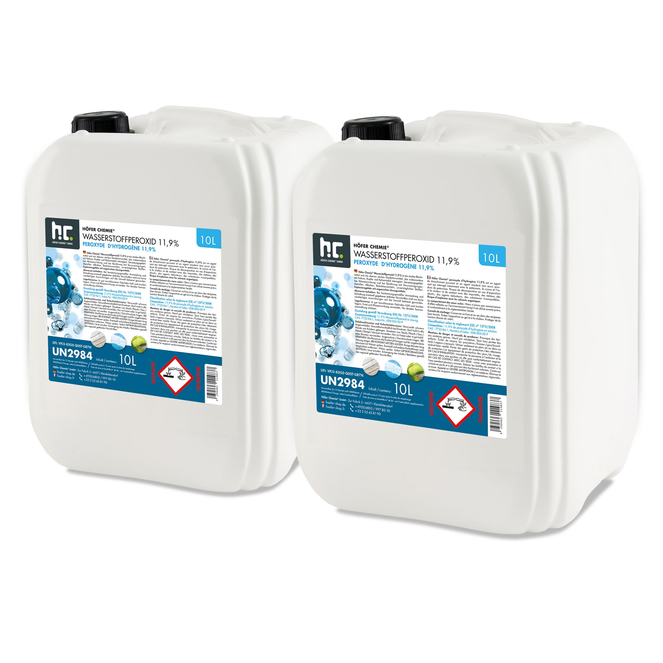 Höfer Chemie GmbH 2x 10 L Wasserstoffperoxid 11,9% Grundreiniger (Vielseitig einsetzbar zur Reinigung)