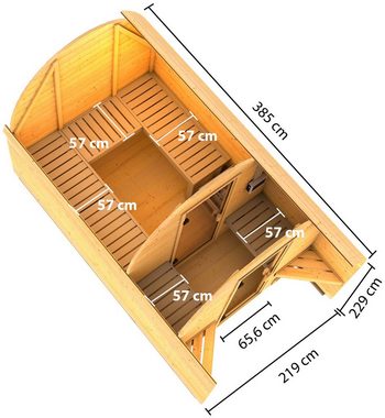 Karibu Fasssauna Fasshaus 3, BxTxH: 219 x 385 x 229 cm, 40 mm, (Set, 2-St) 9-kW-Ofen mit externer Steuerung