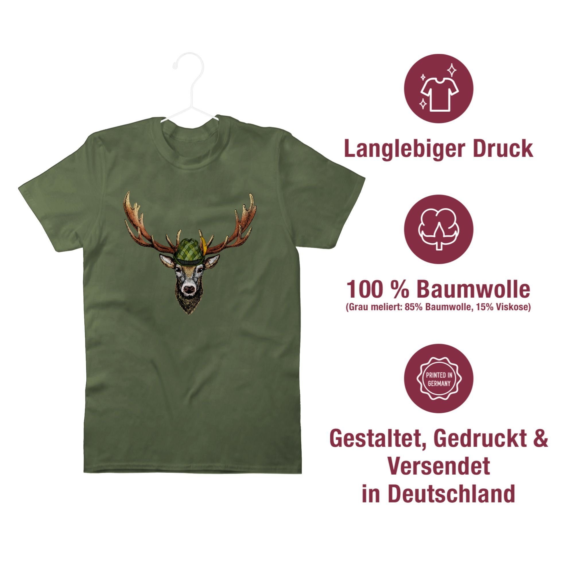 Shirtracer T-Shirt Jagdhirsch Grün Army Oktoberfest Jägerin Jäger Mode für 02 Geschenk Herren Hirsch