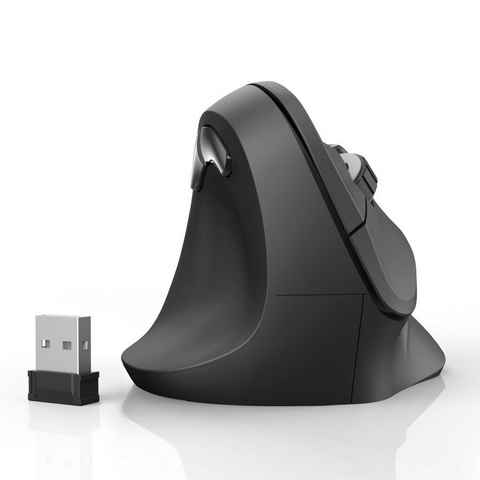 Hama Computermaus kabellos für Linkshänder, ergonomisch, vertikal, schwarz ergonomische Maus (Funk, Funkmaus, DPI Schalter, Browser Tasten, USB Empfänger)