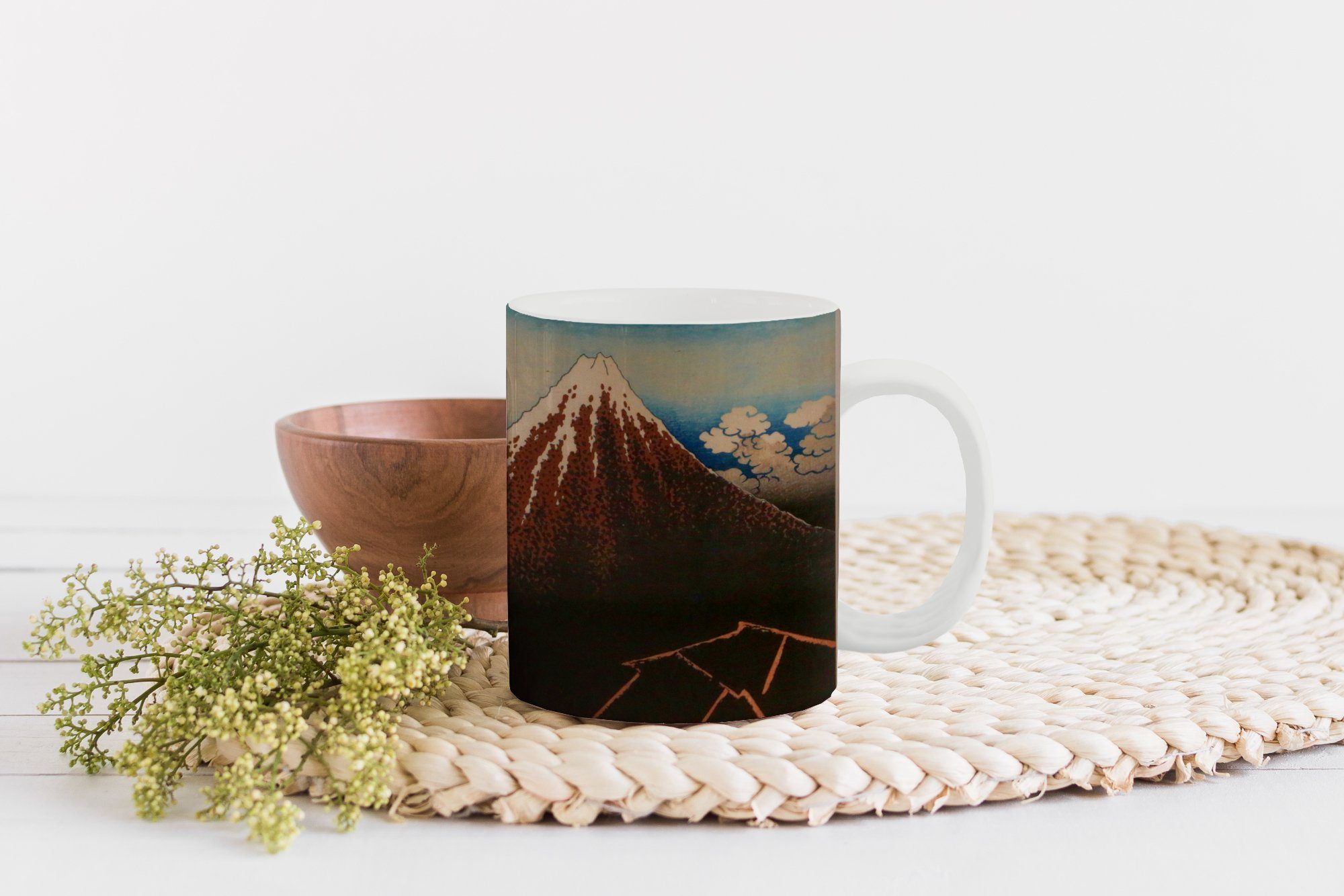 MuchoWow Tasse Regensturm Berggipfels Hokusai, Keramik, unterhalb Gemälde des Kasushika Teetasse, Kaffeetassen, von Teetasse, Becher, Geschenk 