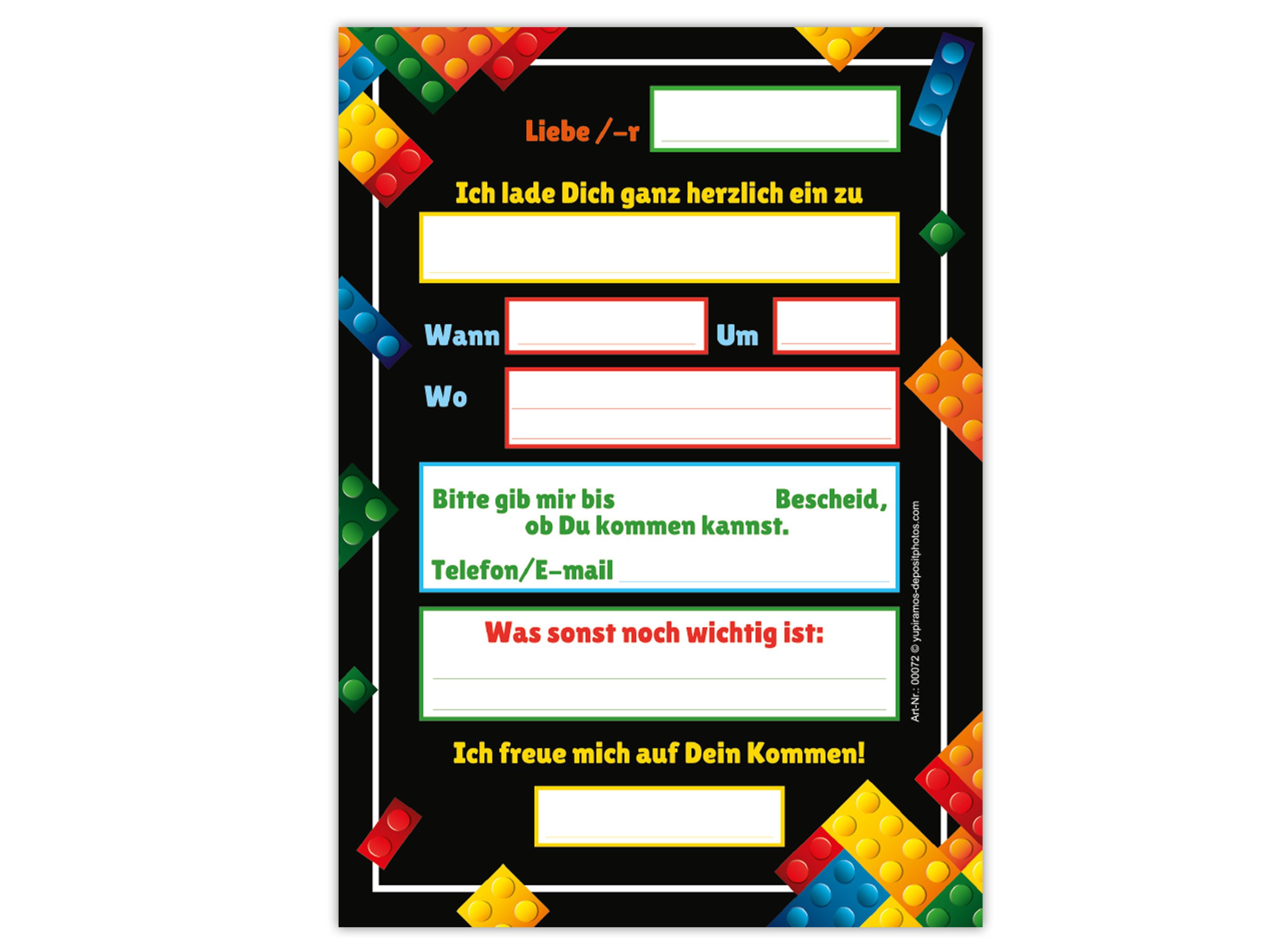 LIMONIA Einladungskarten Bausteine zum Kindergeburtstag Mädchen Jungen Einladungen Bauklötze, Einladungskarten mit Bausteine Motiv für Kinder