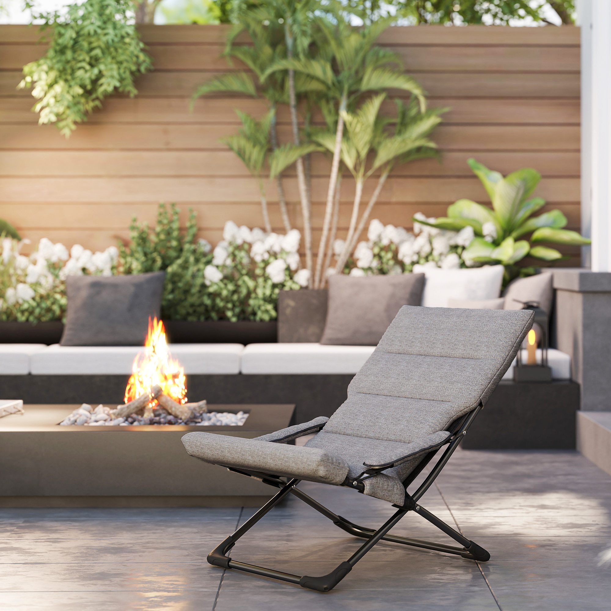 Outsunny Campingstuhl Klappstuhl mit Auflage (Gartenstuhl, 1 St), Stahl Grau 66 x 94 x 79 cm