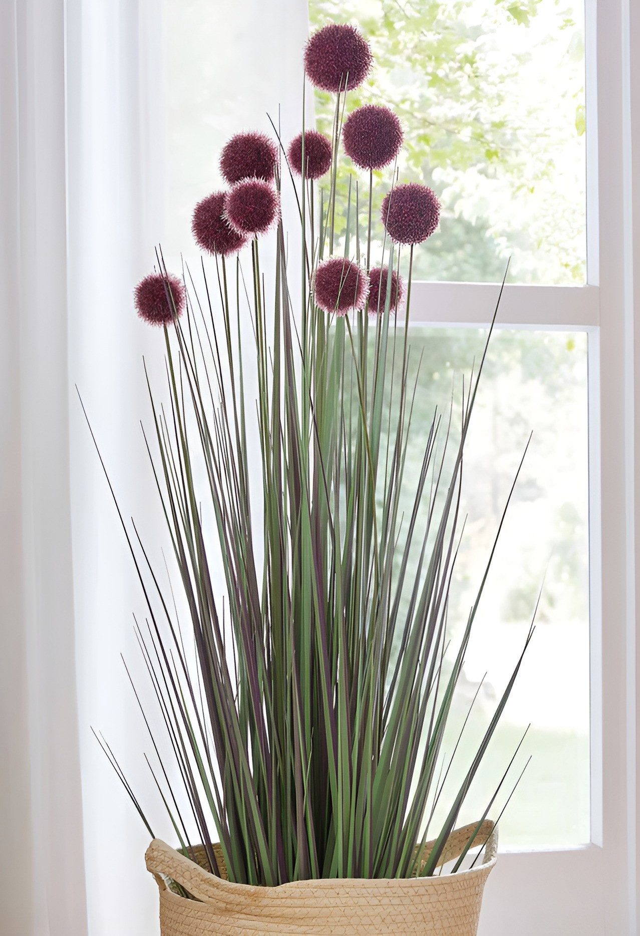 Kunstpflanze "Allium" 90 cm hoch, Topfpflanze, Dekopflanze, unechtes Ziergras, Dekoleidenschaft, Höhe 90 cm, künstliches Dekogras für Wohnzimmer, Bad & Schlafzimmer