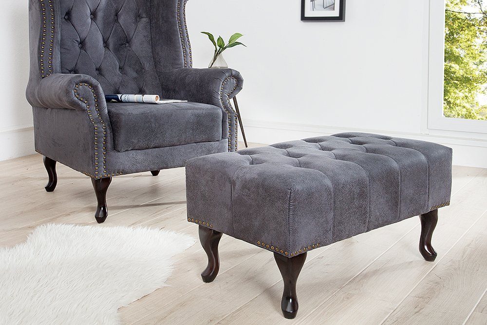 riess-ambiente Fußhocker CHESTERFIELD 80cm antik grau, mit Massivholzbeinen