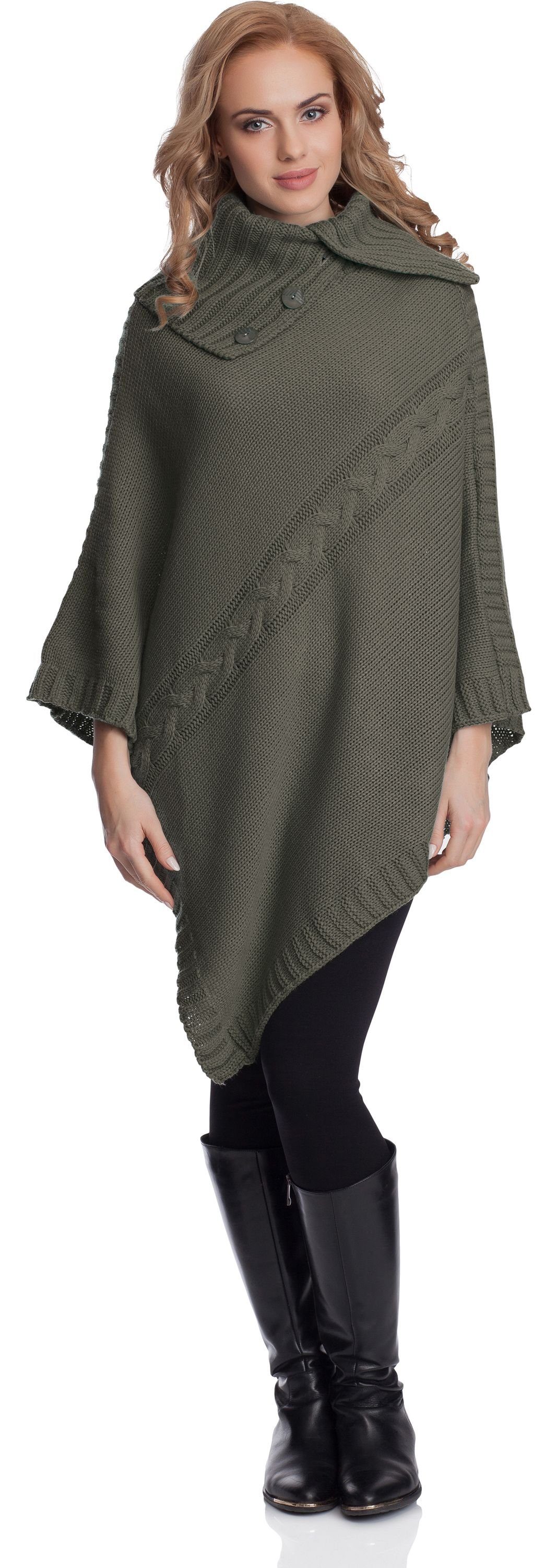 Merry Style Strickponcho Damen Poncho 2V3T1 Khaki