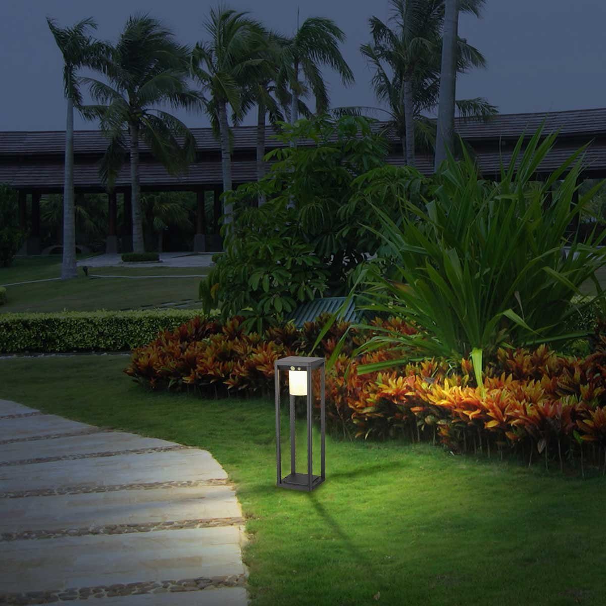 Kiom Reykja Solar Außen-Stehlampe 600 LED, 50cm LED verbaut, Dauerlicht, fest warmweiß und Bewegungsmelder LED-Leuchtmittel lm, Sensorleuchte Wegeleuchte