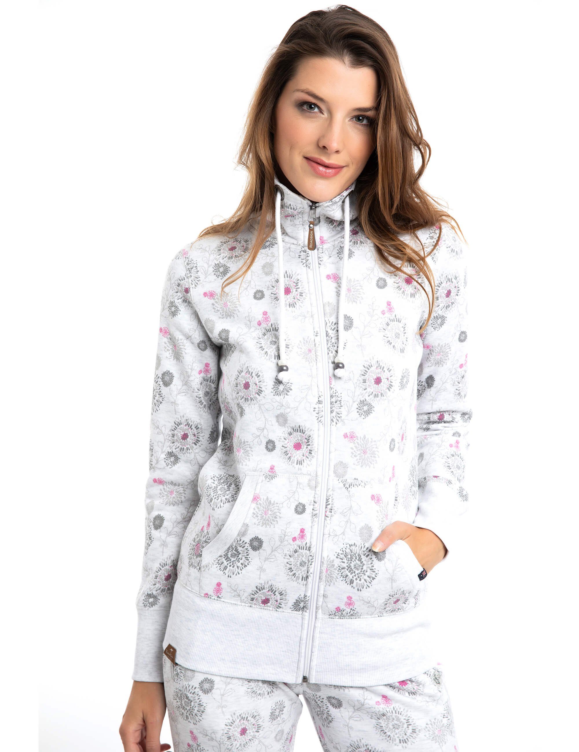 ROADSIGN australia Sweatjacke Blumen AOP (1, 1-tlg., 1) ohne Kapuze & mit Stehkragen, weiche Baumwolle