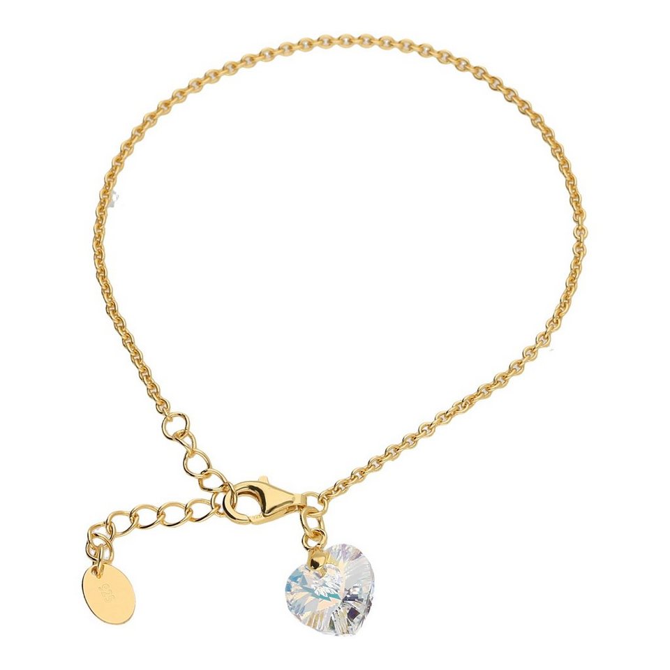 Smart Jewel Armband mit Kristallstein in Herzform, Silber 925 vergoldet
