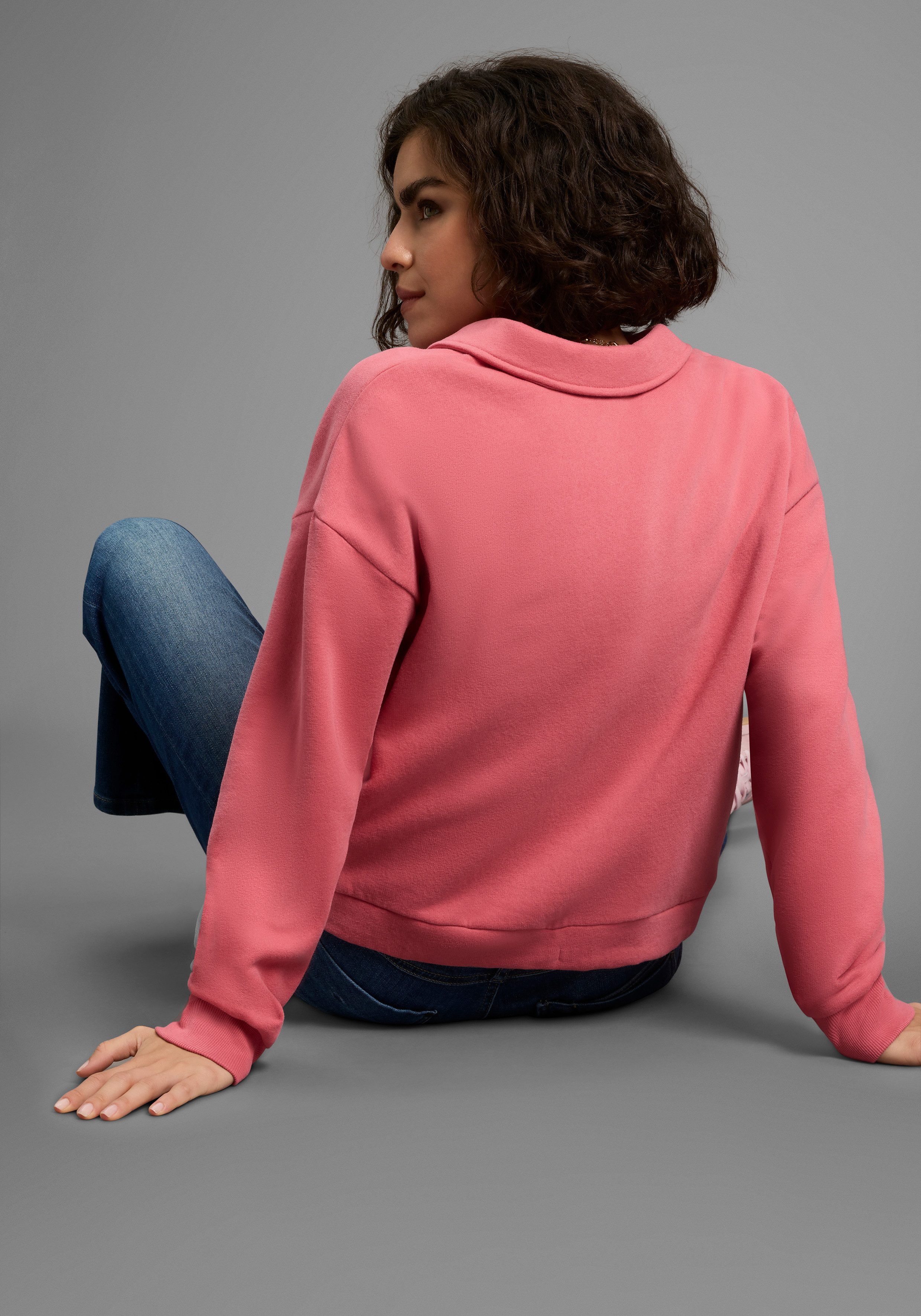 Laura Scott Sweatshirt Weiche Baumwollmischung mit V-Ausschnitt und Kordel günstig online kaufen