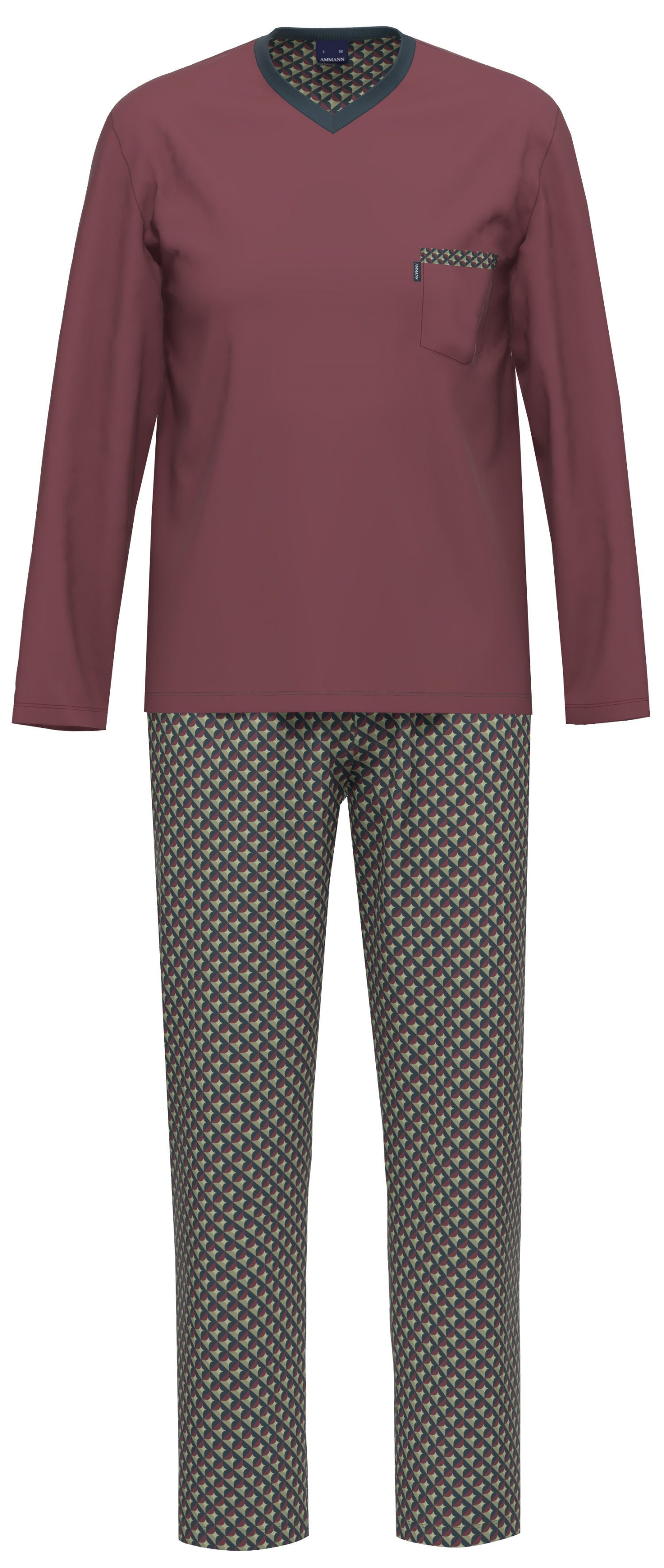 Ammann Schlafanzug Herren Pyjama lang modisch (2 tlg) Baumwolle