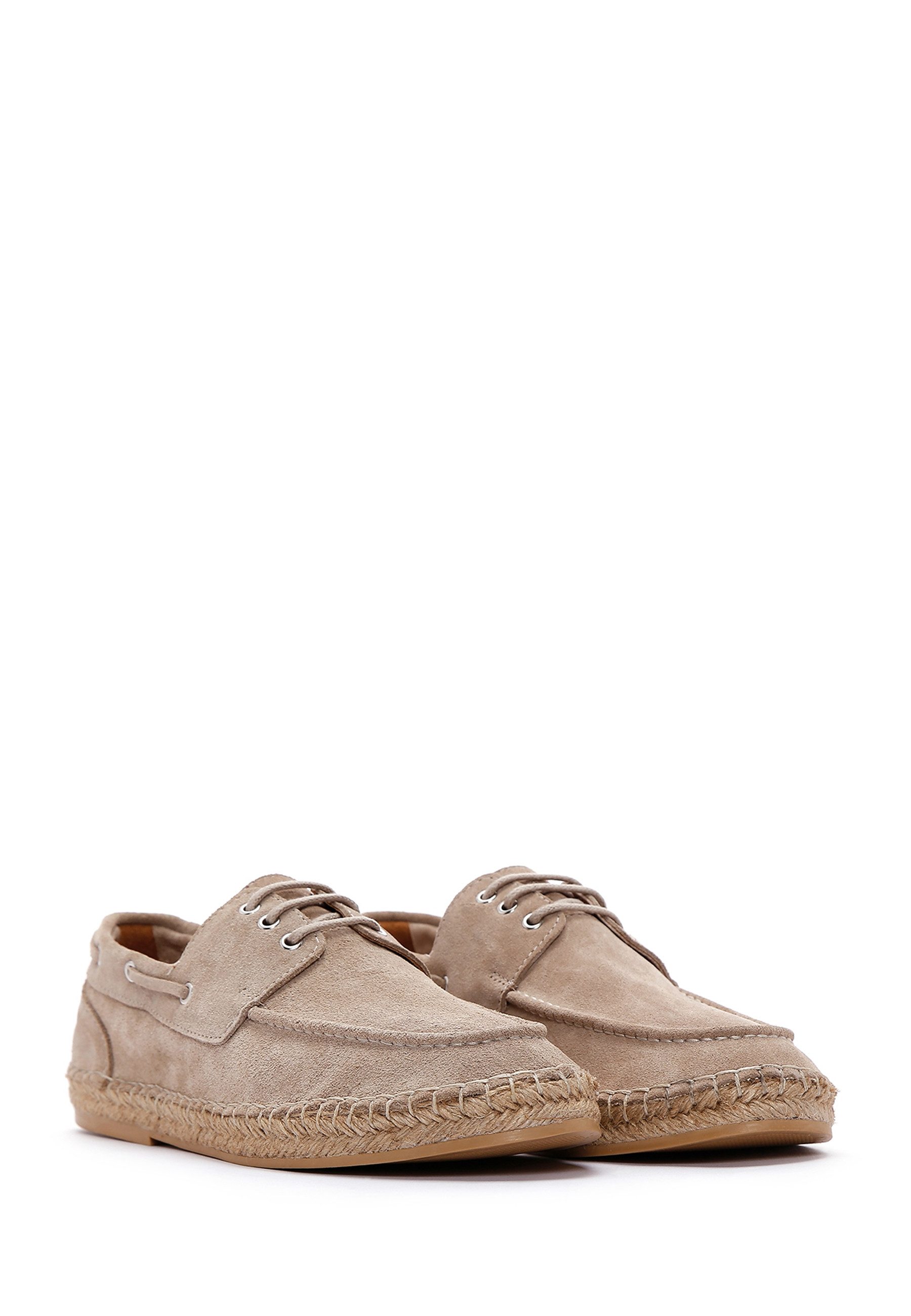 Derimod Espadrilles aus Veloursleder Espadrille Wildleder, Lederfutter, Schnürverschluss, Geflochtenes Detail