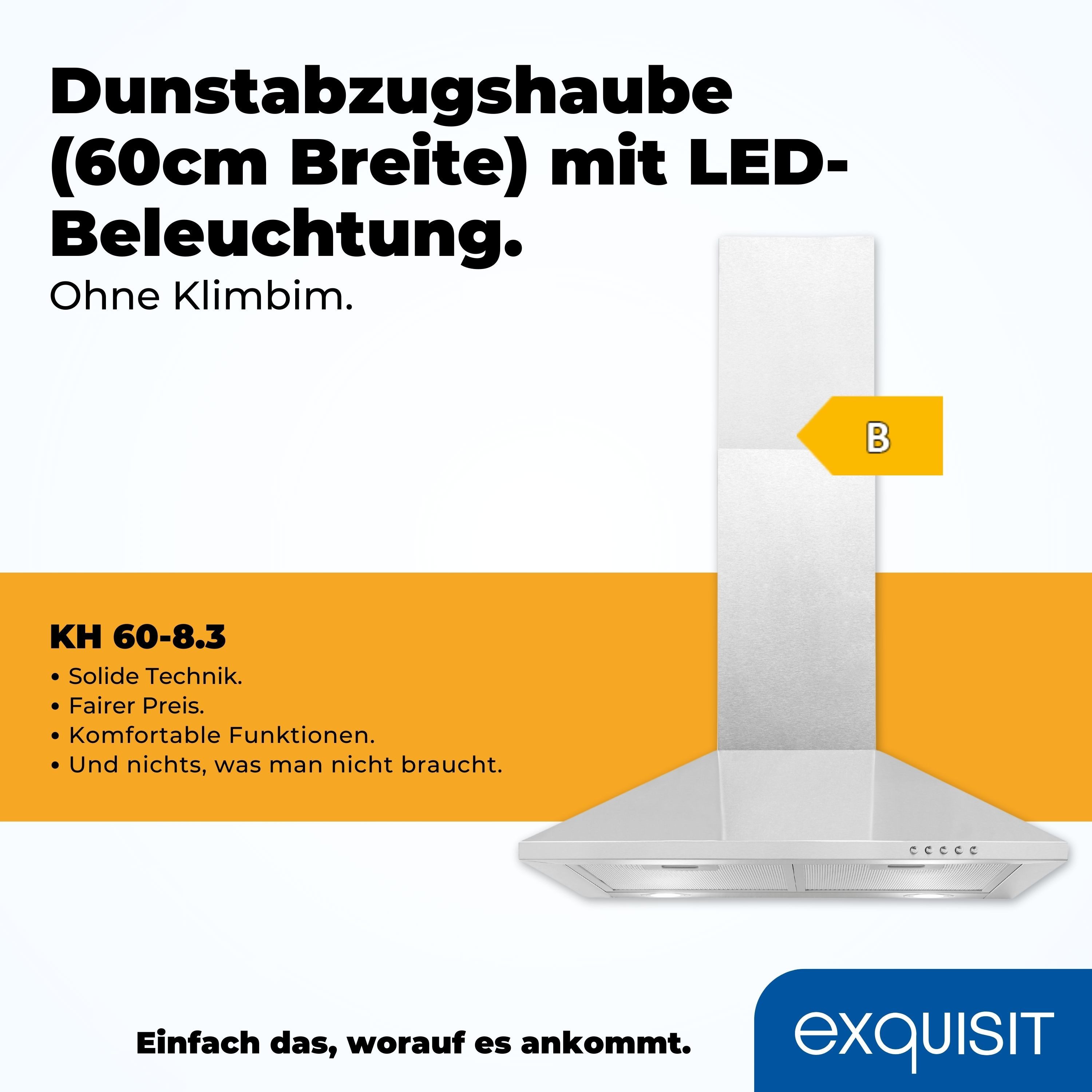 exquisit Wandhaube KH 60-8.3 (sw) KH 60-8.3 (sw), Pyramidenförmige Haube – stilvoll & flexibel mit LED-Beleuchtung