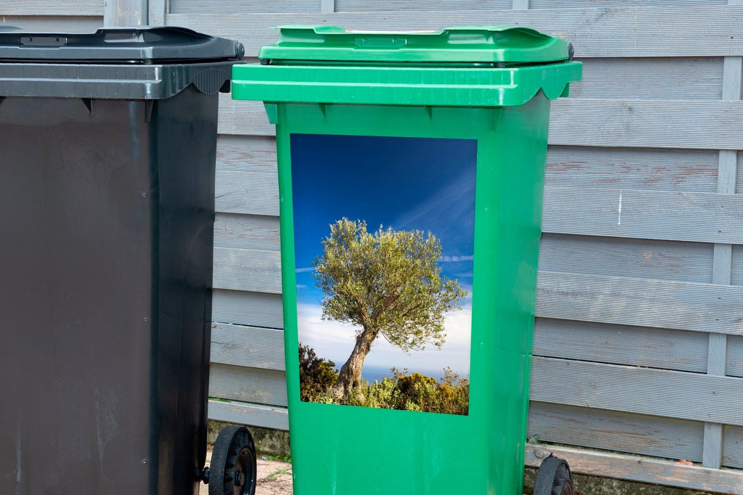 St), MuchoWow Himmel Wandsticker Sticker, unter Mülleimer-aufkleber, Olivenbaum Mülltonne, Abfalbehälter blauem (1 Ein Container,