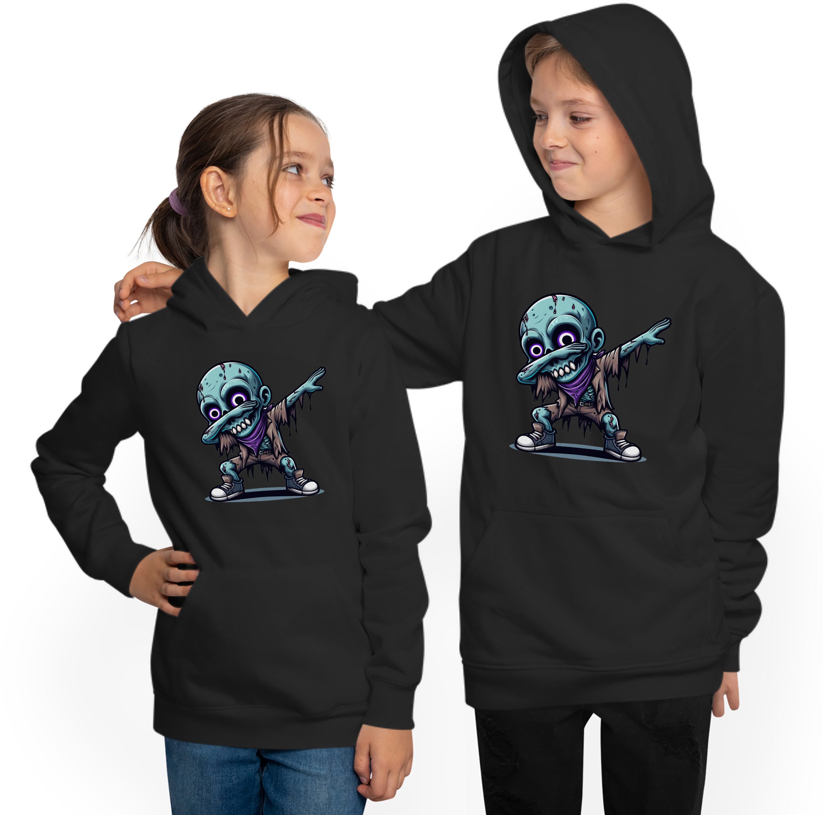 MyDesign24 Hoodie Kinder Zombie Kapuzenpulli mit Aufdruck - Dabbing Kinder Halloween Hoodie i622 – Bild 2 von 5
