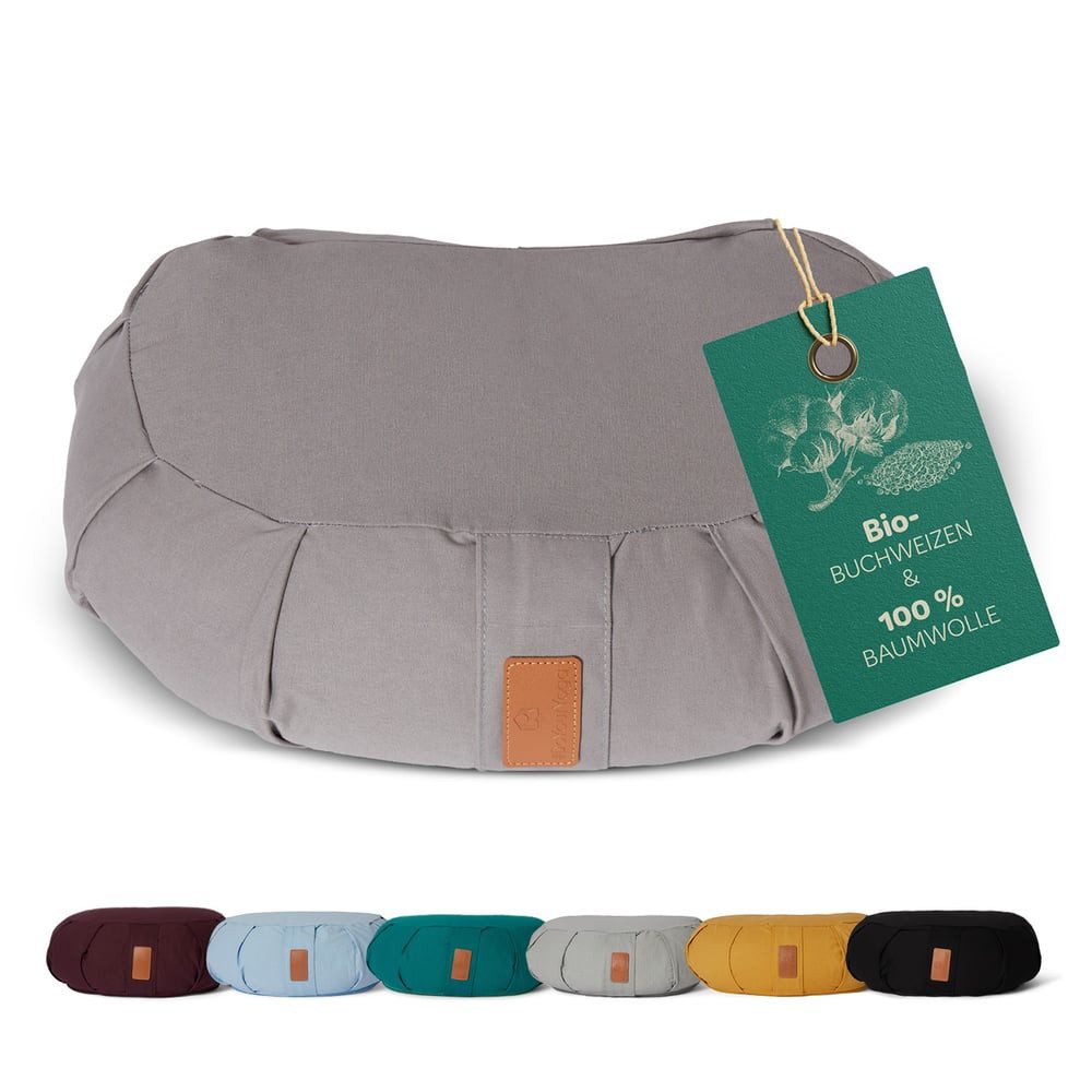 #DoYourYoga Yoga Bolster Zafu Halbmondkissen Ganesh, 100% Baumwolle Bio Bioweizenschalenfüllung 45x30x14 Yoga Meditation