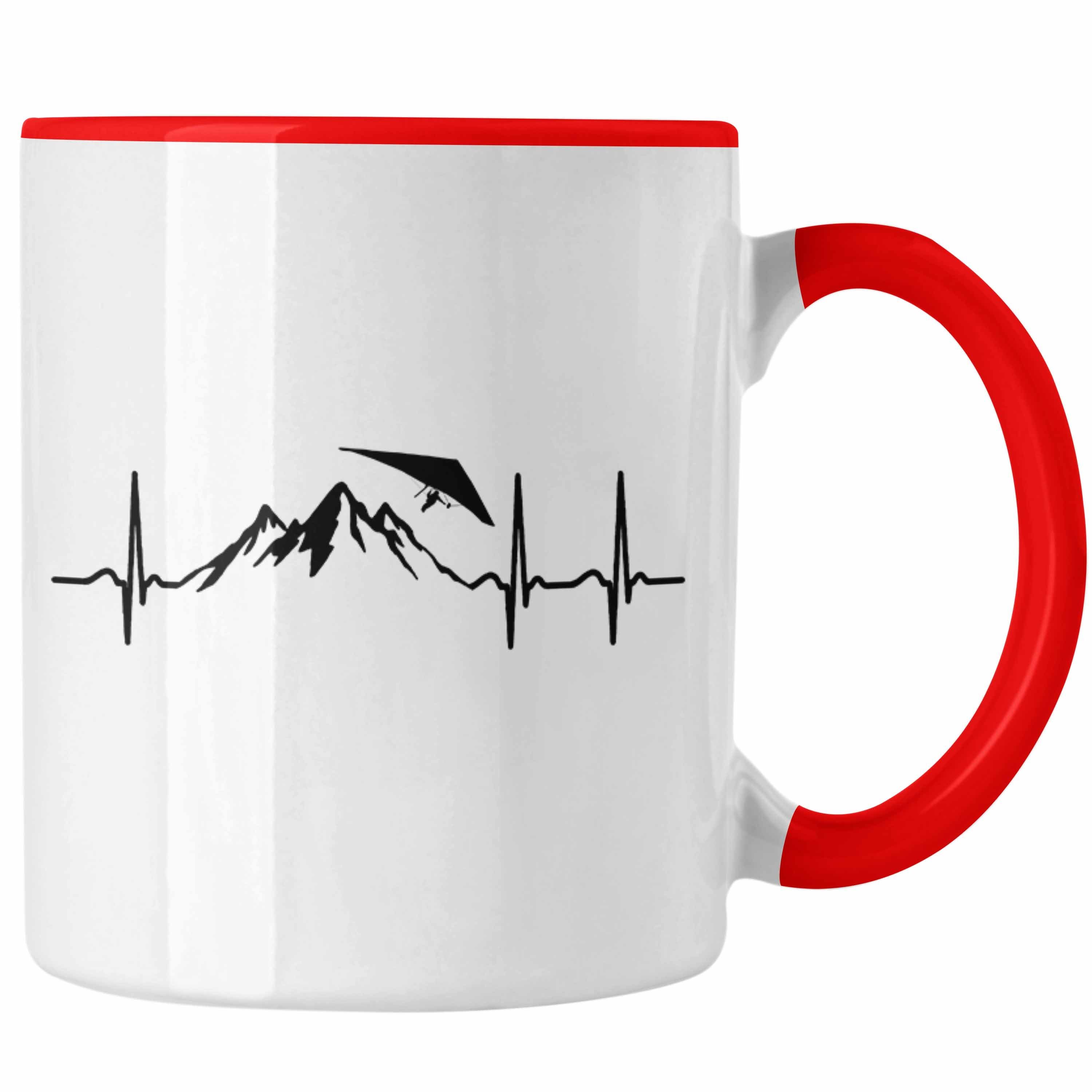 Trendation Tasse Geschenk für Drachenflieger Tasse Herzschlag Hängegleiter Motiv Rot