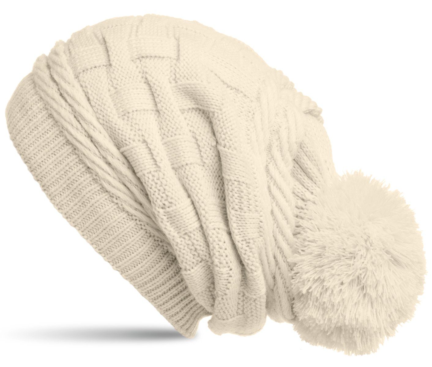 Caspar Bommelmütze MU130 Damen Gefütterte Strick Long Beanie mit Zopfmuster und Wollbommel