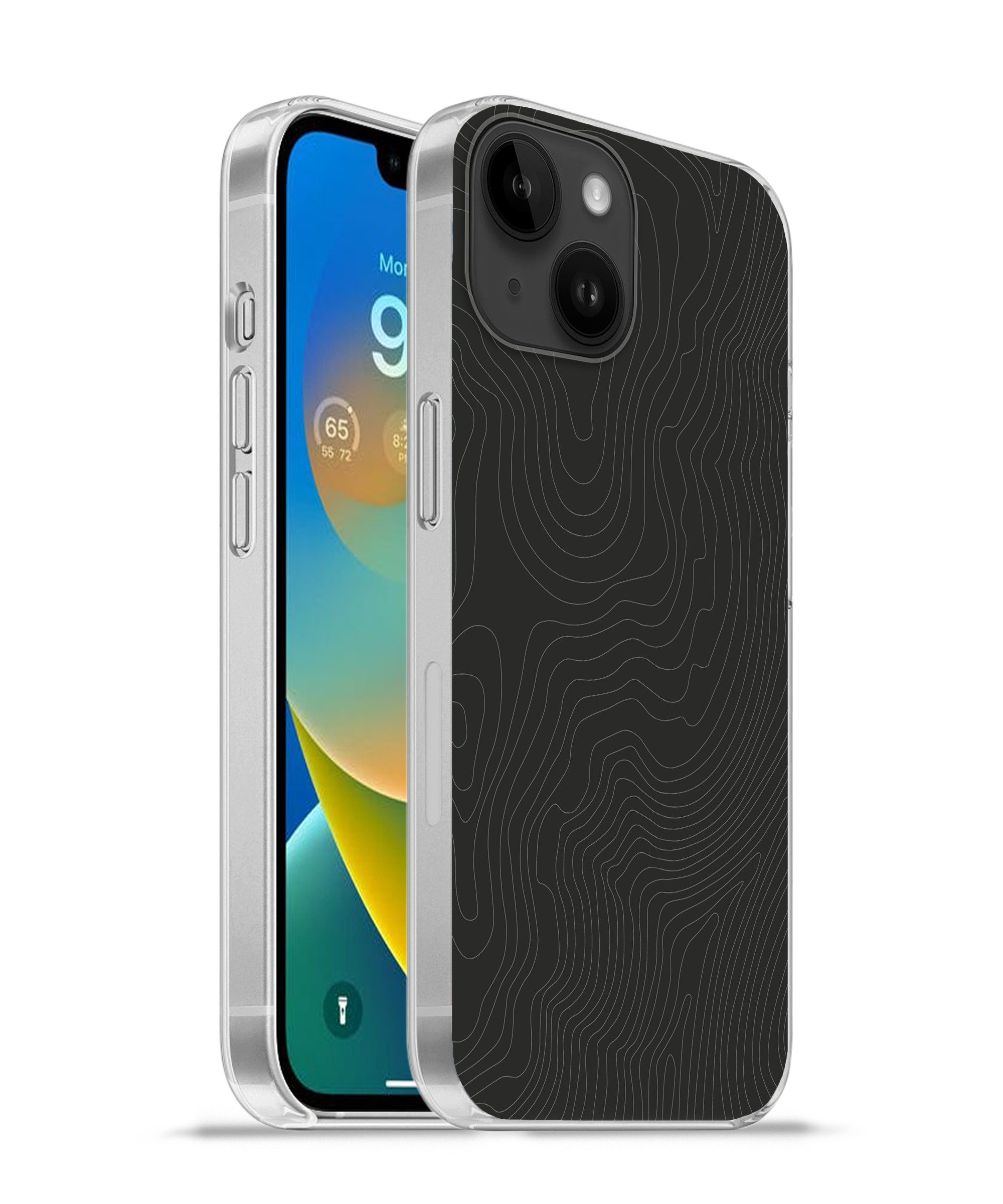 MuchoWow Handyhülle für Apple iPhone 14 Topografische Linien - Grau - Abstrakt, Smartphone-Bumper, Print, Handy Schutzhülle Dünn