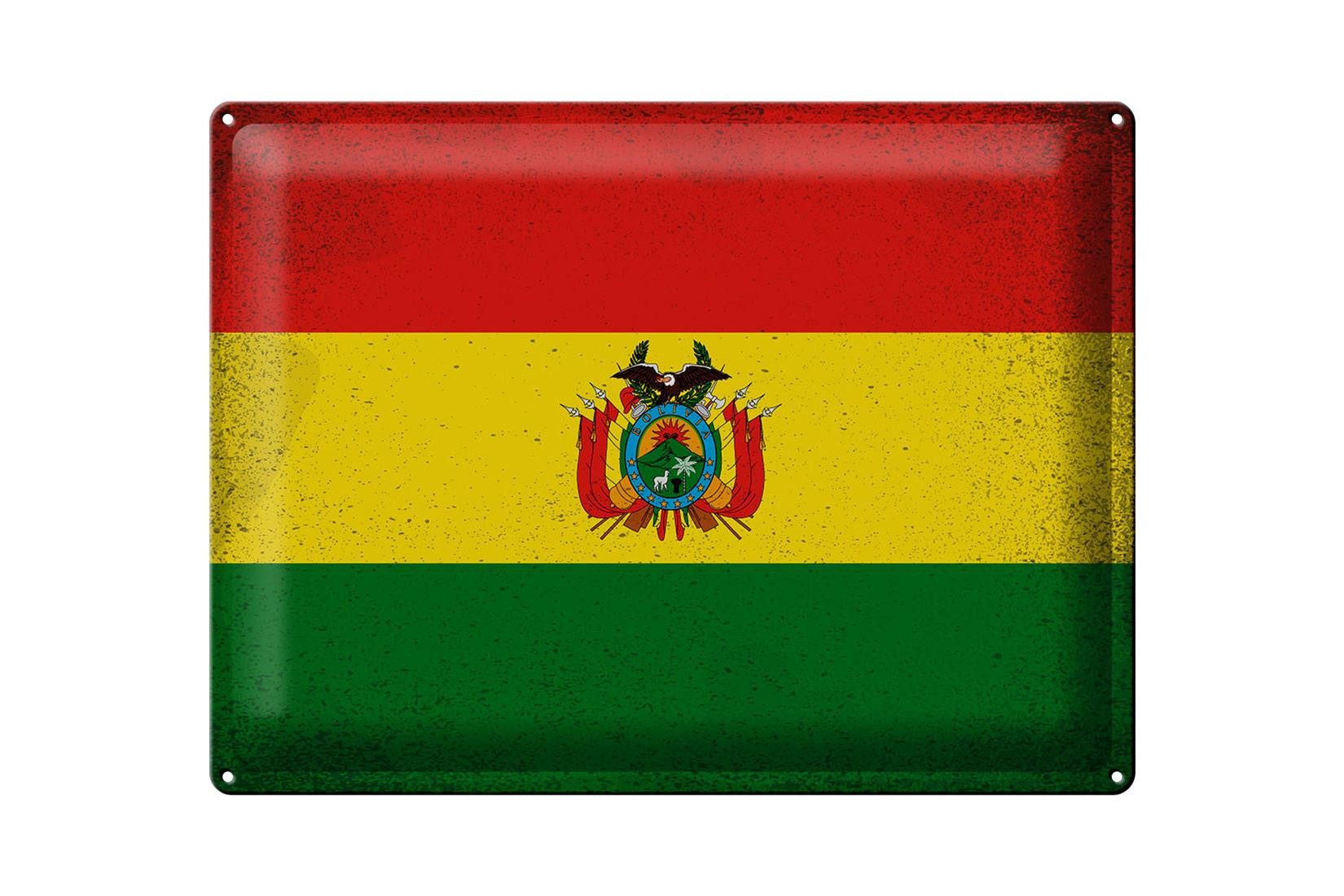 Metallschild Flagge Bolivien 40x30cm Flag of Bolivia Vintage