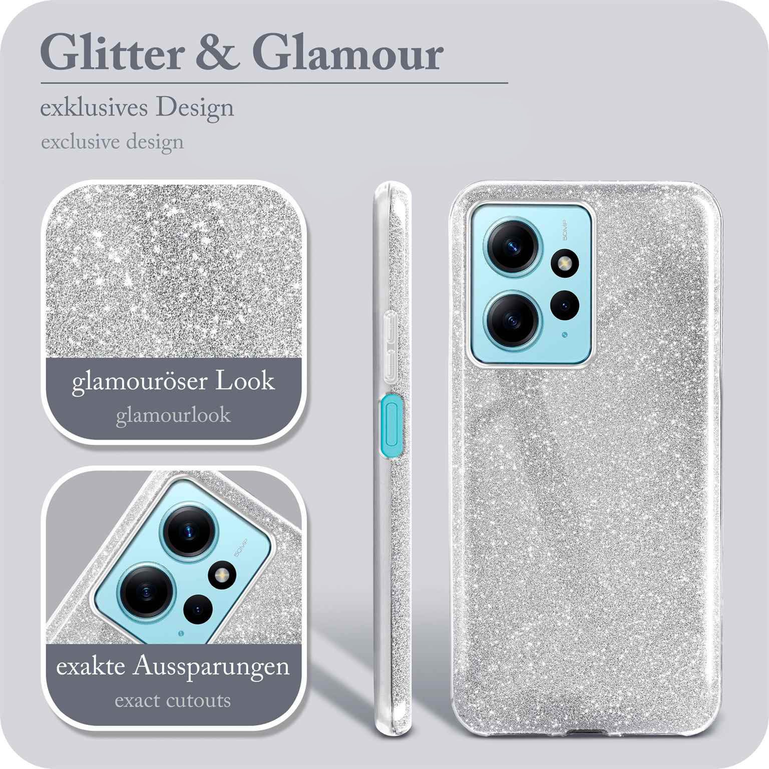 ONEFLOW Handyhülle für Redmi Note 12 (4G) Glitzer Hülle Glitter Case Silber 6,67 Zoll, Hülle Glitzernd Dünne Schutzhülle mit Kameraschutz Frauen Glitzerhülle