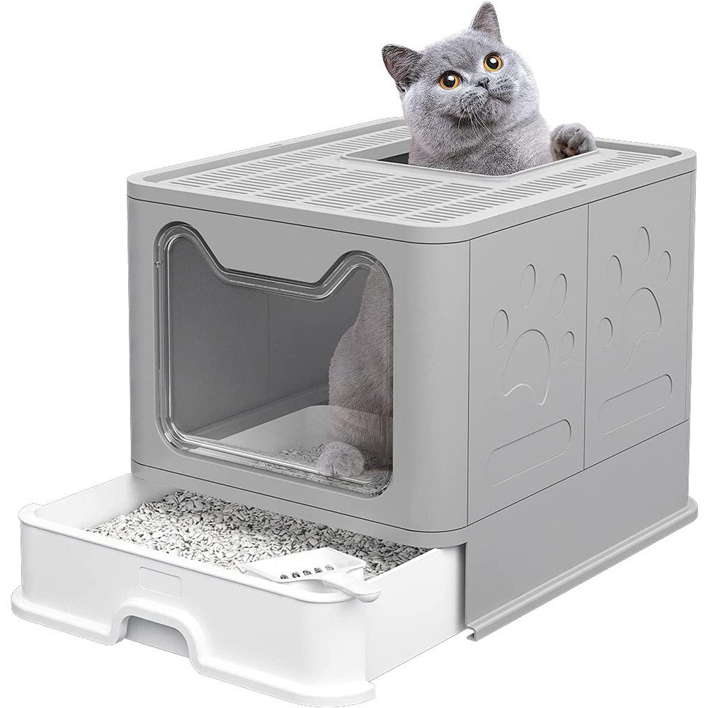 JEOBEST Katzentoilette Katzenklo, Cat Litter Box Schubladensystem & Klappbar, Spritz- und geruchshemmend, leicht zu reinigen, Geschlossenes
