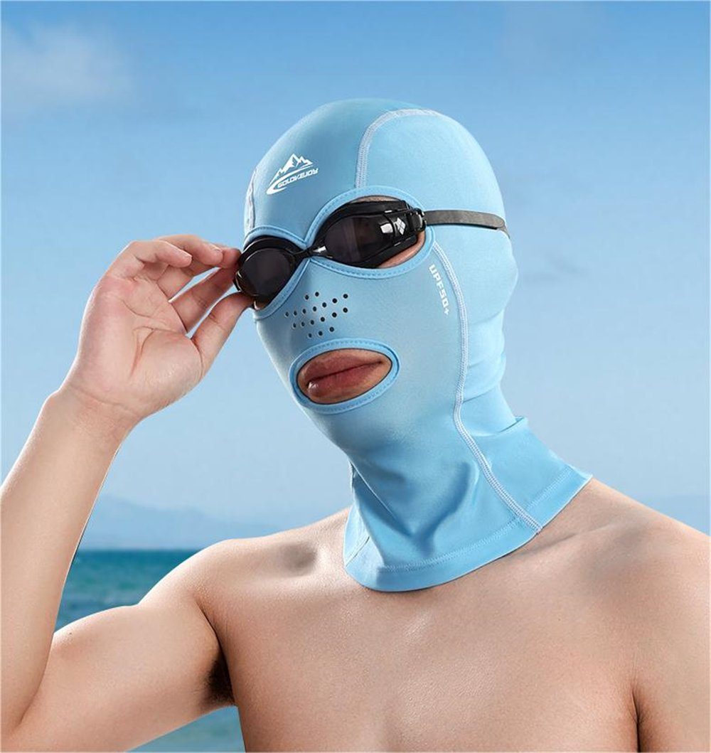 Rouemi Badekappe Herren-Schwimmkappe, Vollverkleidete Badekappe, Sonnenschutzmaske Blau