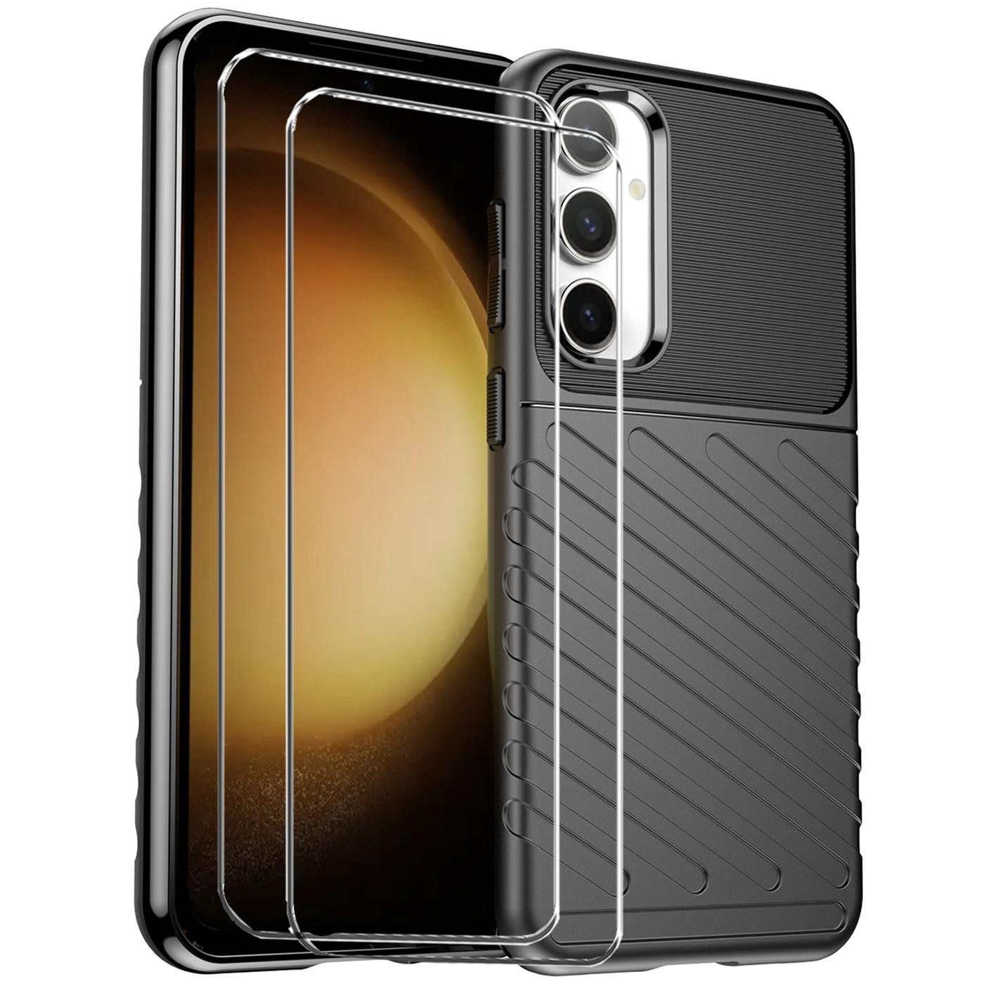 CoolGadget Handyhülle Schwarz als 2in1 Schutz Cover Set für das Samsung Galaxy S22 6,1 Zoll, 2x 9H Glas Display Schutz Folie + 1x TPU Case Hülle für Galaxy S22