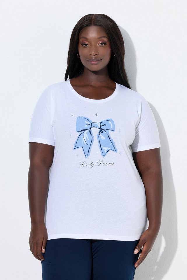 Ulla Popken Pyjamaoberteil Pyjama-Shirt Schleife Rundhals Halbarm