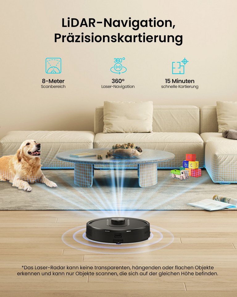 Vactidy Saugroboter W11 3-in-1 Nass Trocken Saugroboter, beutellos, 5000Pa/180Min Staubsauger Roboter mit Absaugstation, LiDAR-Navigation schwarz