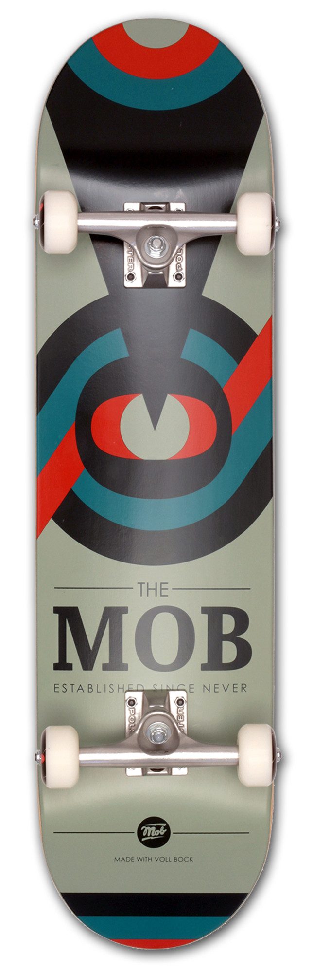 Mob Skateboards Skateboard Eyechart 8.125 Complete - Komplettboard 32 x 8.125 Zoll (fertig montiert -, 1-St., Auge - Grau, Schwarz, Blau und Rot), Holzboard aus Ahornholz - Skateboard für Jugendliche, Erwachsene