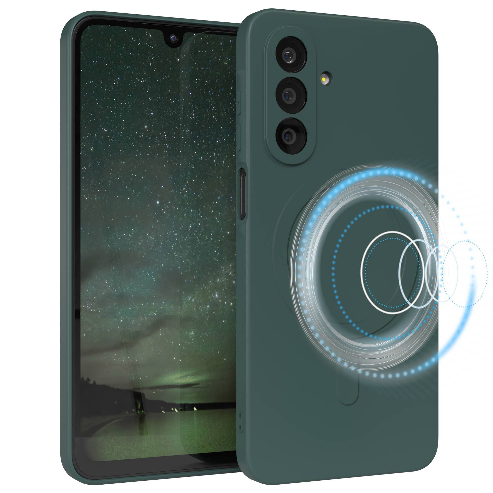 EAZY CASE Handyhülle für Samsung Galaxy A26 Hülle Silikon 6,7 Zoll, MagSafe Case Silikon kratzfestes Bumper Cover Qi-Charging Dunkelgrün