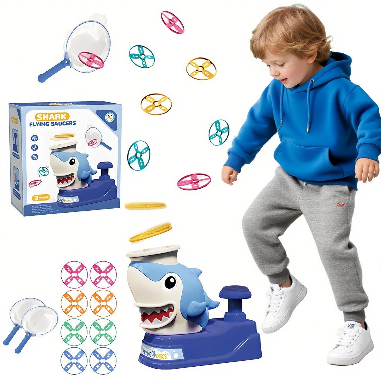 CLTYQ Spielzeug-Gartenset Fliegende Untertasse Launcher Spielzeug, Outdoor Spiele für Kinder, Garten Spielzeug Kinder, Propeller Spielzeug