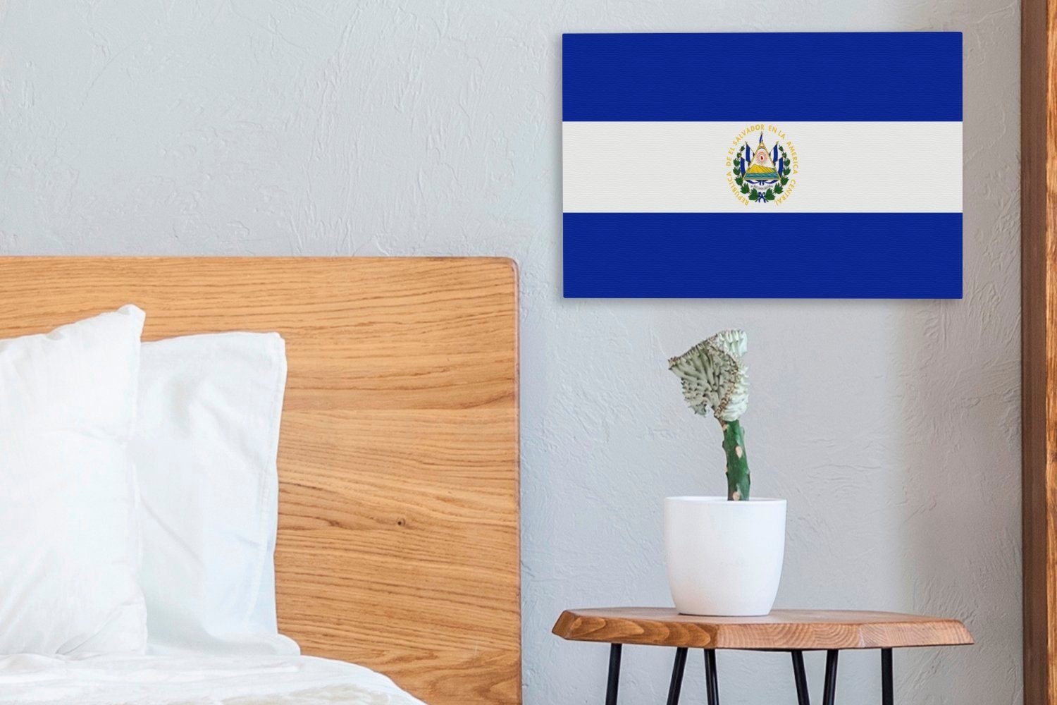 cm Wanddeko, 30x20 Aufhängefertig, Leinwandbilder, St), Leinwandbild Wandbild von El OneMillionCanvasses® Salvador, (1 Flagge