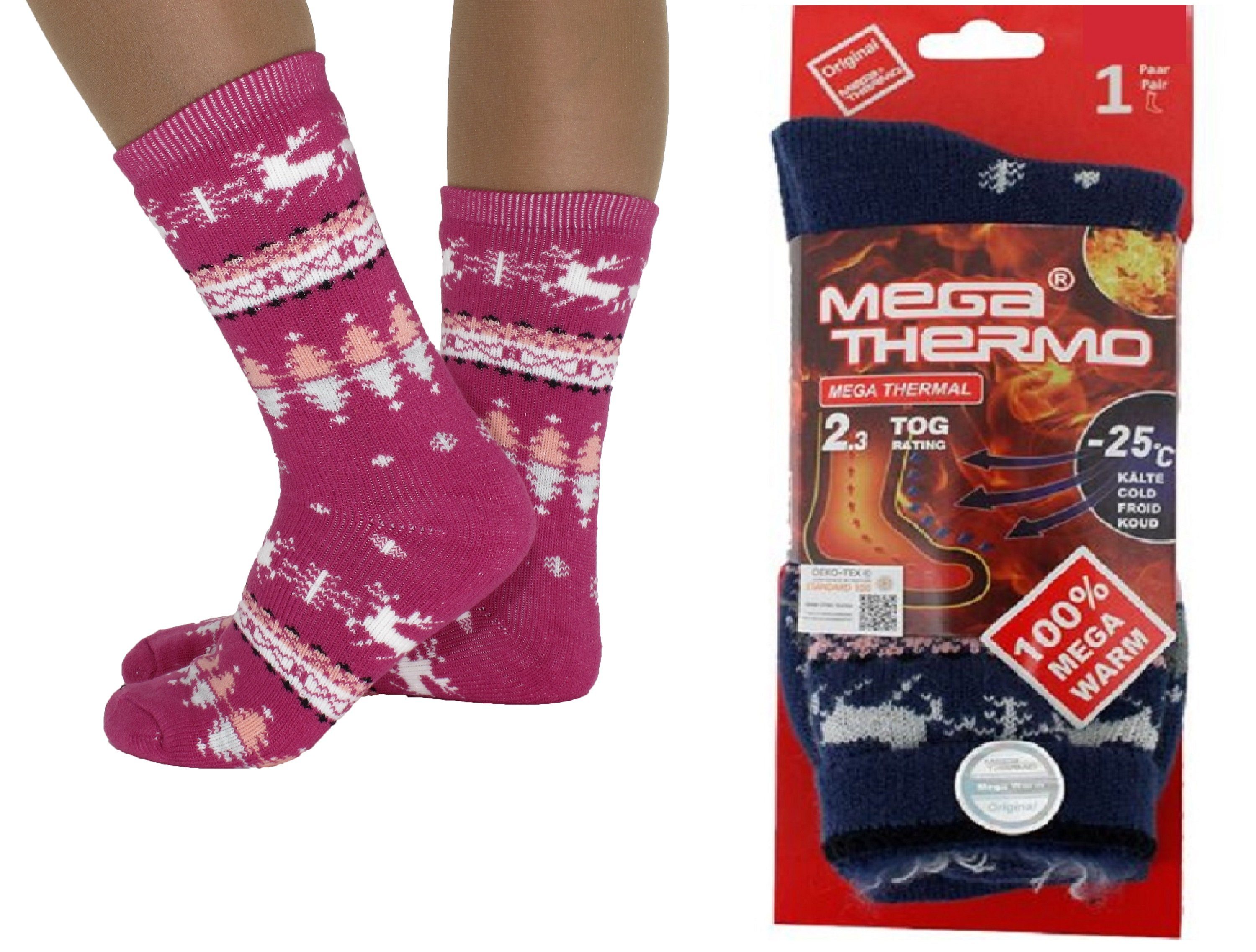 Markenwarenshop-Style Thermosocken Warme Socken Thermo Mega Winter Socken Hirsche 39-42 Farbe: pink | Thermosocken