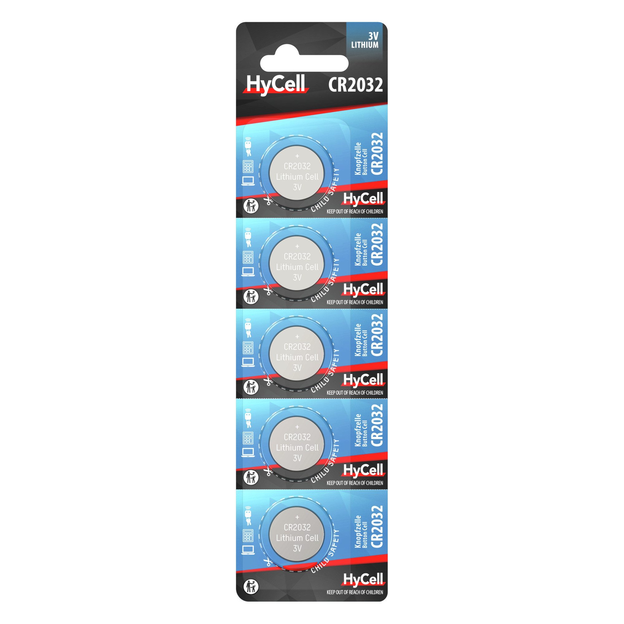 HyCell 5x Lithium Knopfzelle CR2032 3V - Knopfbatterien mit Qualität Knopfzelle