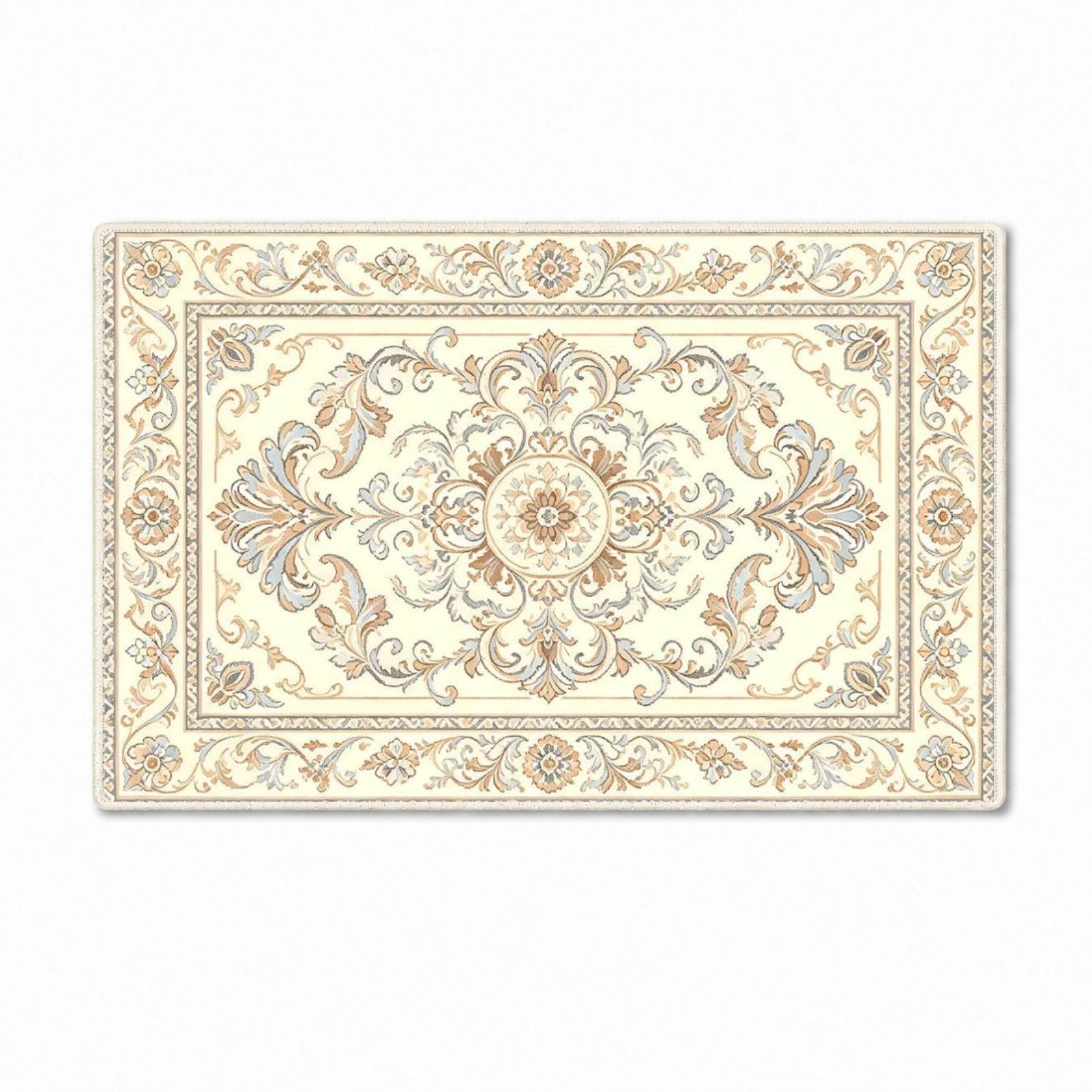 Jumpeak Teppich Klassischer Ornament Teppich Oriental Barock Muster Creme Beig, Rechteckig, Höhe: 5 mm, Kunstkaschmir, pflegeleicht, kurze Fasern, angenehm zu tragen