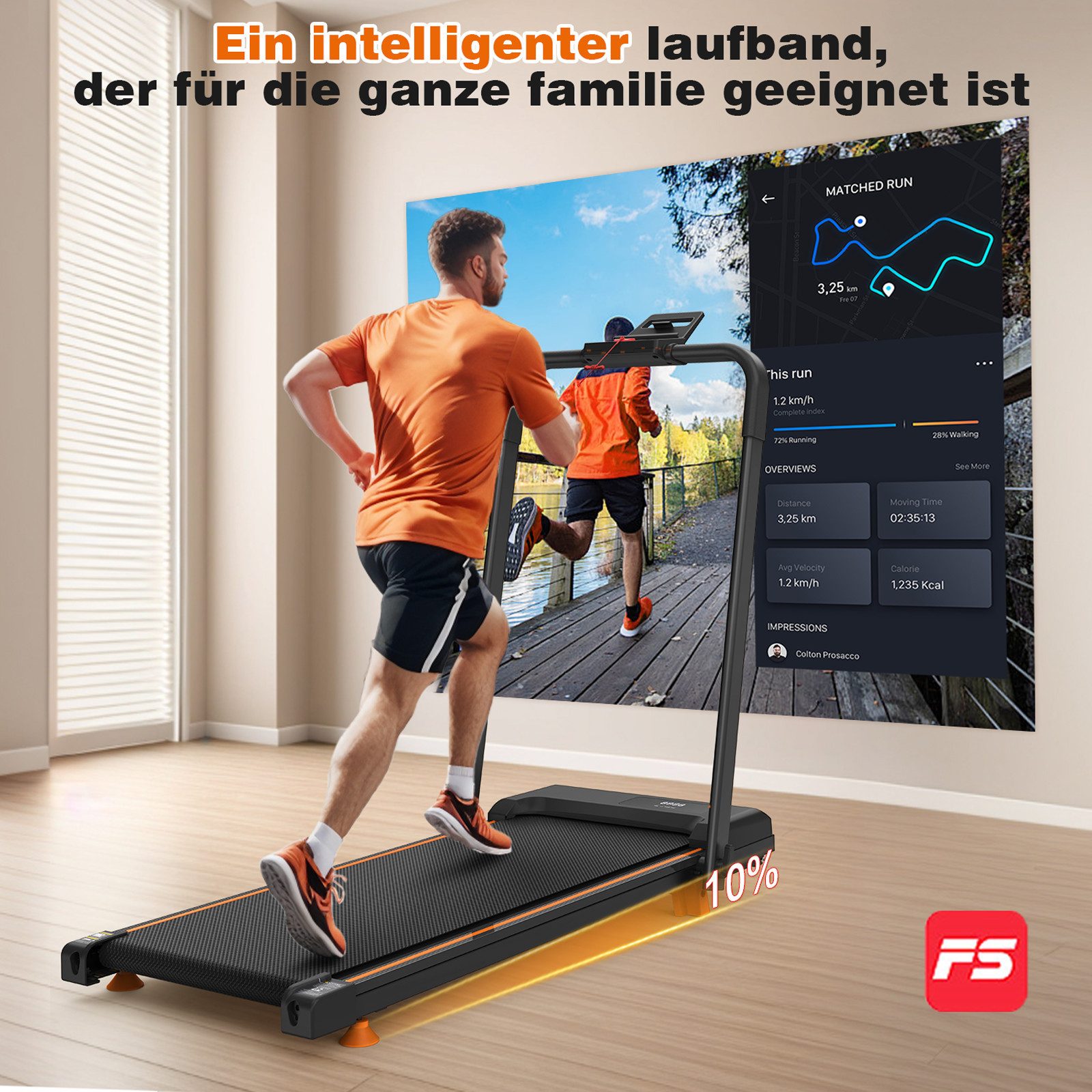 Blossom Laufband Laufband Zuhause 2-in-1 Walking Pad mit Steigung 10%, 120KG Tragkraft (Desktop Laufband elektrisch), Büro Laufband klappbar, APP Bluetooth, 1–12 km/h Heimtrainer