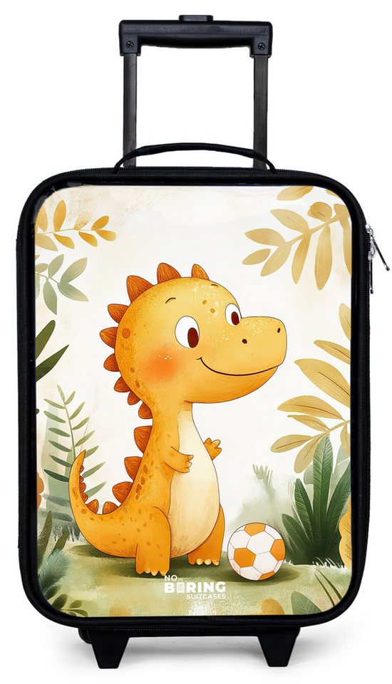 NoBoringSuitcases.com© Kinderkoffer mit leuchtende Räder - Dino - Fußball - Orange, 2 Rollen, Kinder Koffer Klein, Trolley Handgepäck, Reisekoffer