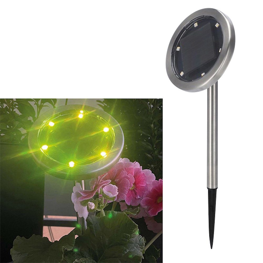 Online-Fuchs LED Solarleuchte 4er Set Disc-Lights Solarleuchten Scheiben-Optik Lampen -, Deko Garten, Balkon, Terrasse, RGB Farbwechsel und Warmweiß, Dämmerungssensor