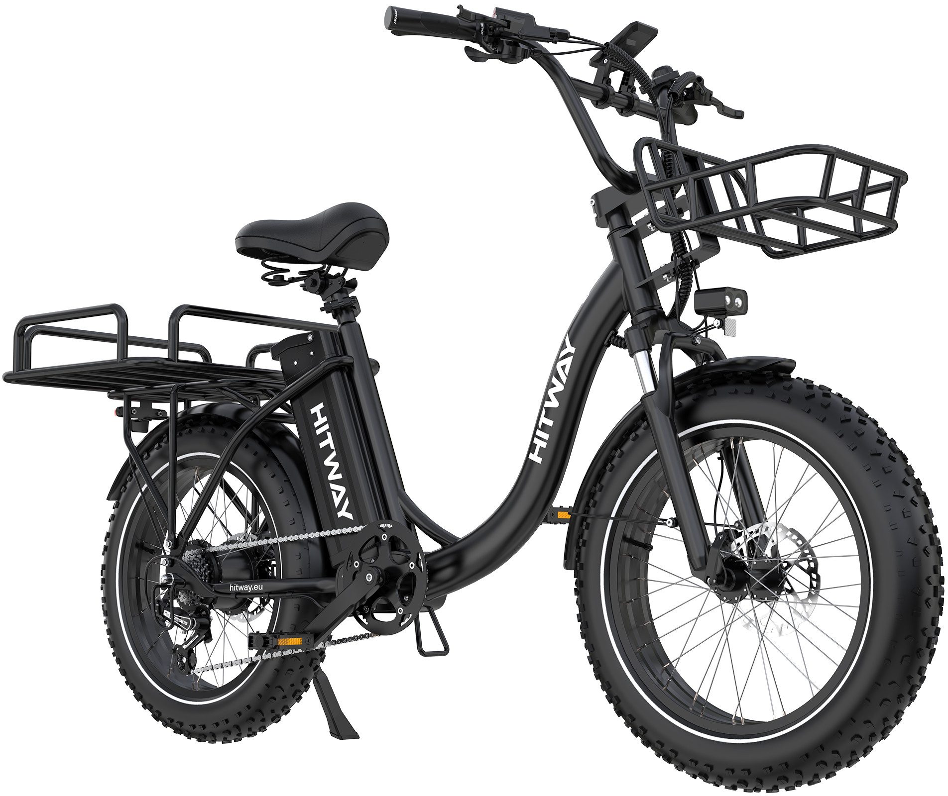 HITWAY E-Bike Cityrad 20*4,0 zoll Lasten-Elektrofahrrad mit 48V27Ah Akku, bis zu 160 km, 7 Gang shimano shimano Schaltwerk, Kettenschaltung, Heckmotor, 1296 Wh, E-BIKE mit 2 Körben, NFC,APP, StVZO
