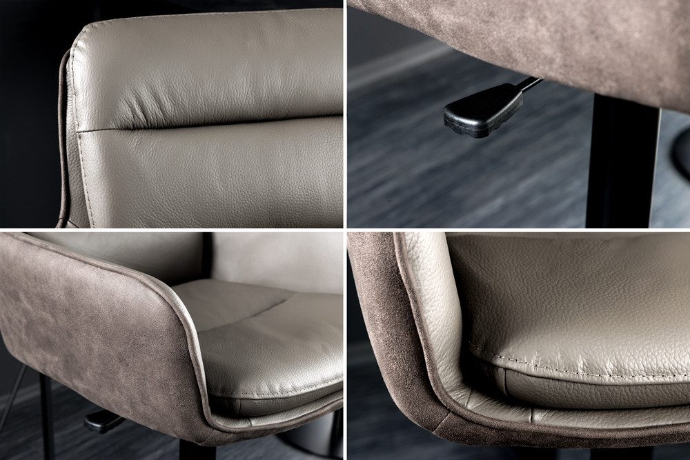 riess-ambiente Barhocker BIG GEORGE taupe - Echtleder, 360° drehbar, Metall-Fuß, mit Armlehne (Einzelartikel, 1 St), höhenverstellbar, mit Autoreturn & Fußablag – Bild 5 von 5