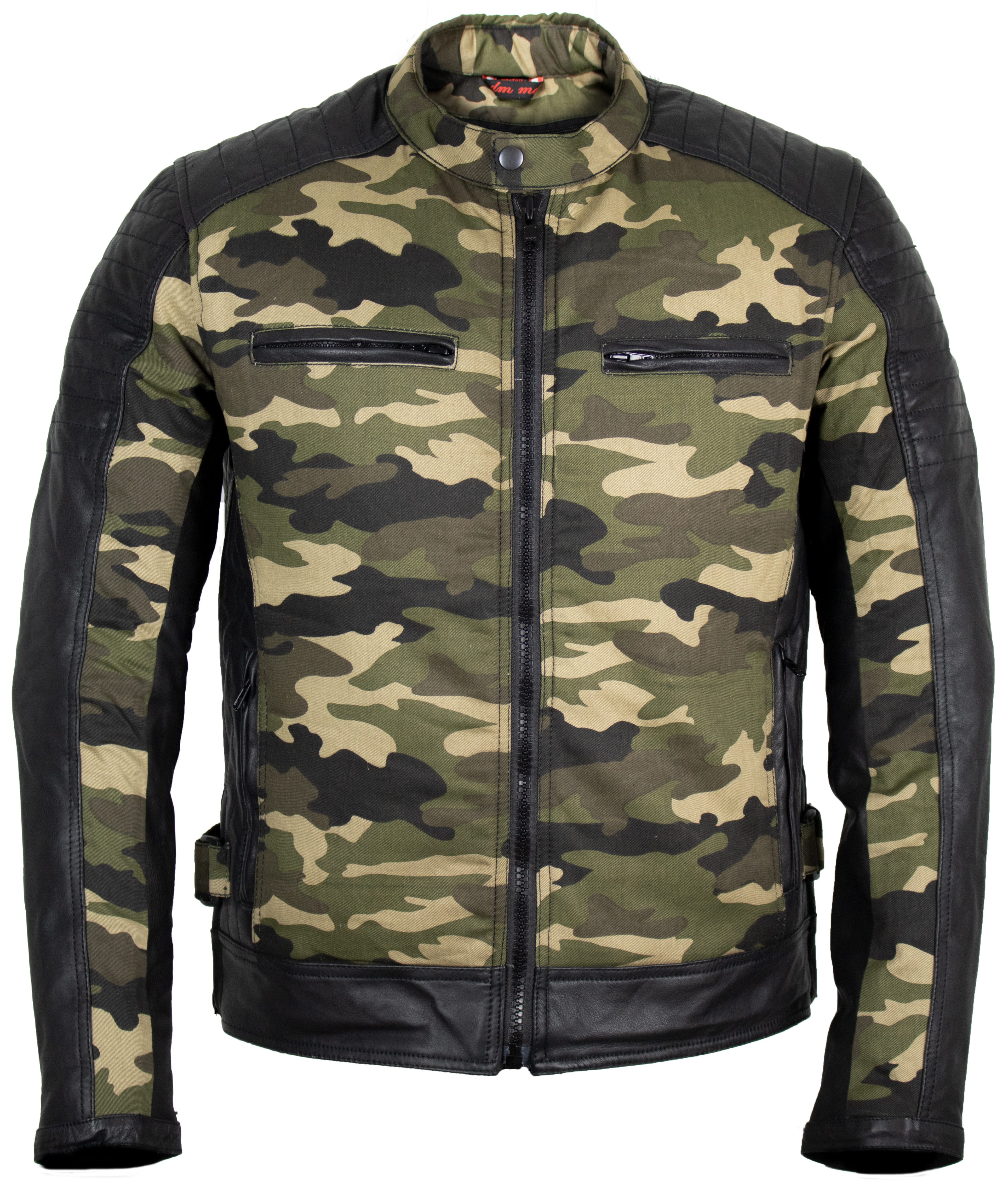 MDM Motorradjacke Motorrad Bikerjacke Camouflage mit Protektoren Herren (Camouflage Motorradjacke mit Lederärmeln) Thermofutter und seitlicher Weitenregulierung