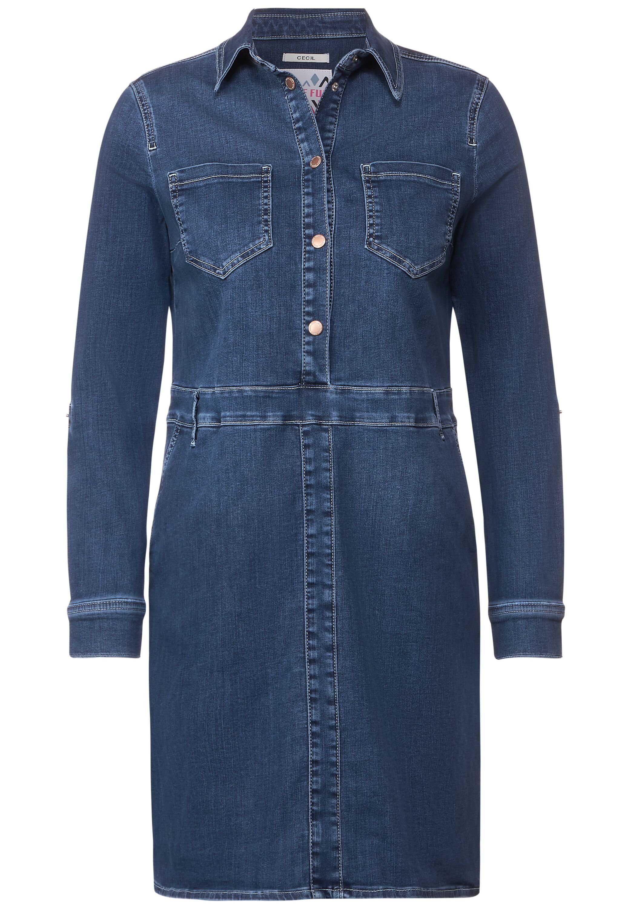 Jeanskleid Blaues Wash Mid Jeanskleid Vorhanden in Nicht (1-tlg) Blue Cecil Cecil