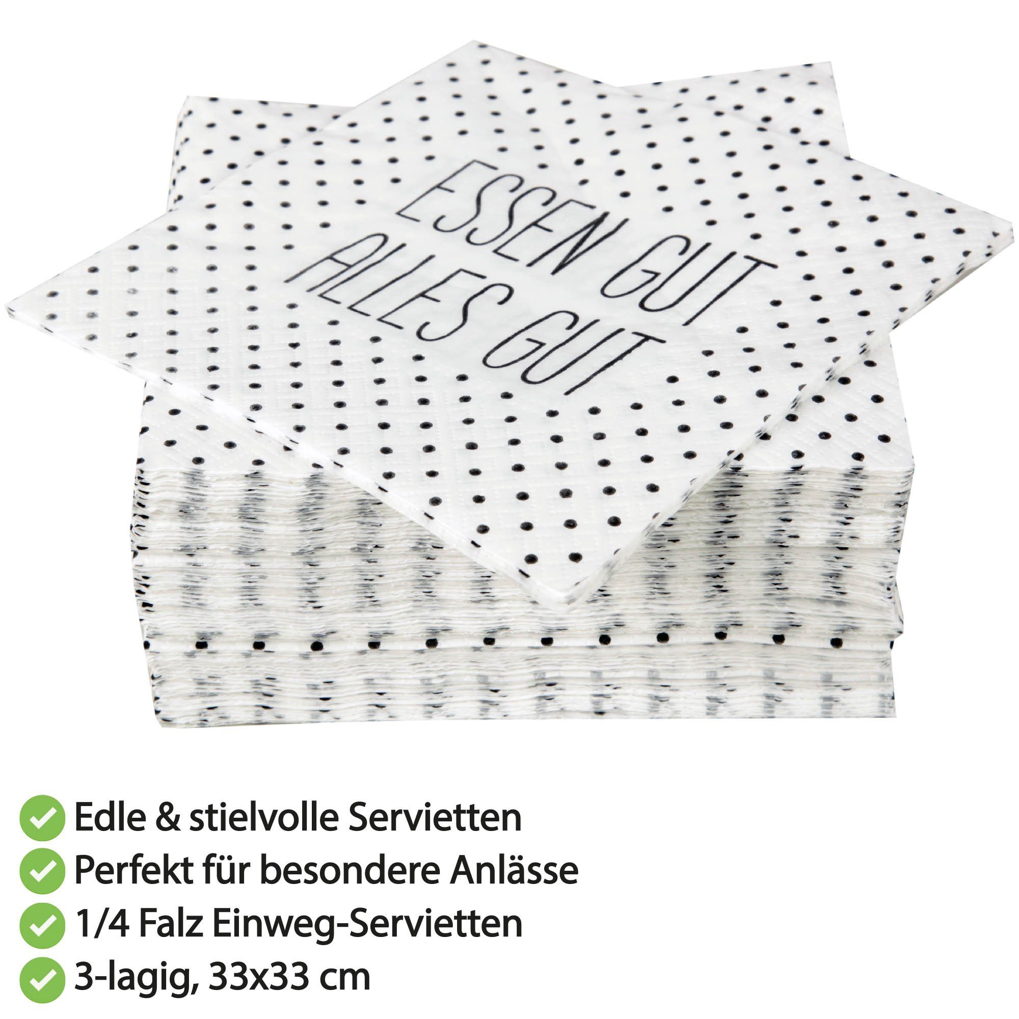 Bestlivings Papierserviette Essen gut, alles gut, (40 St), Hochwertige Servietten 3-lagig mit Motiv "Essen gut, alles gut"