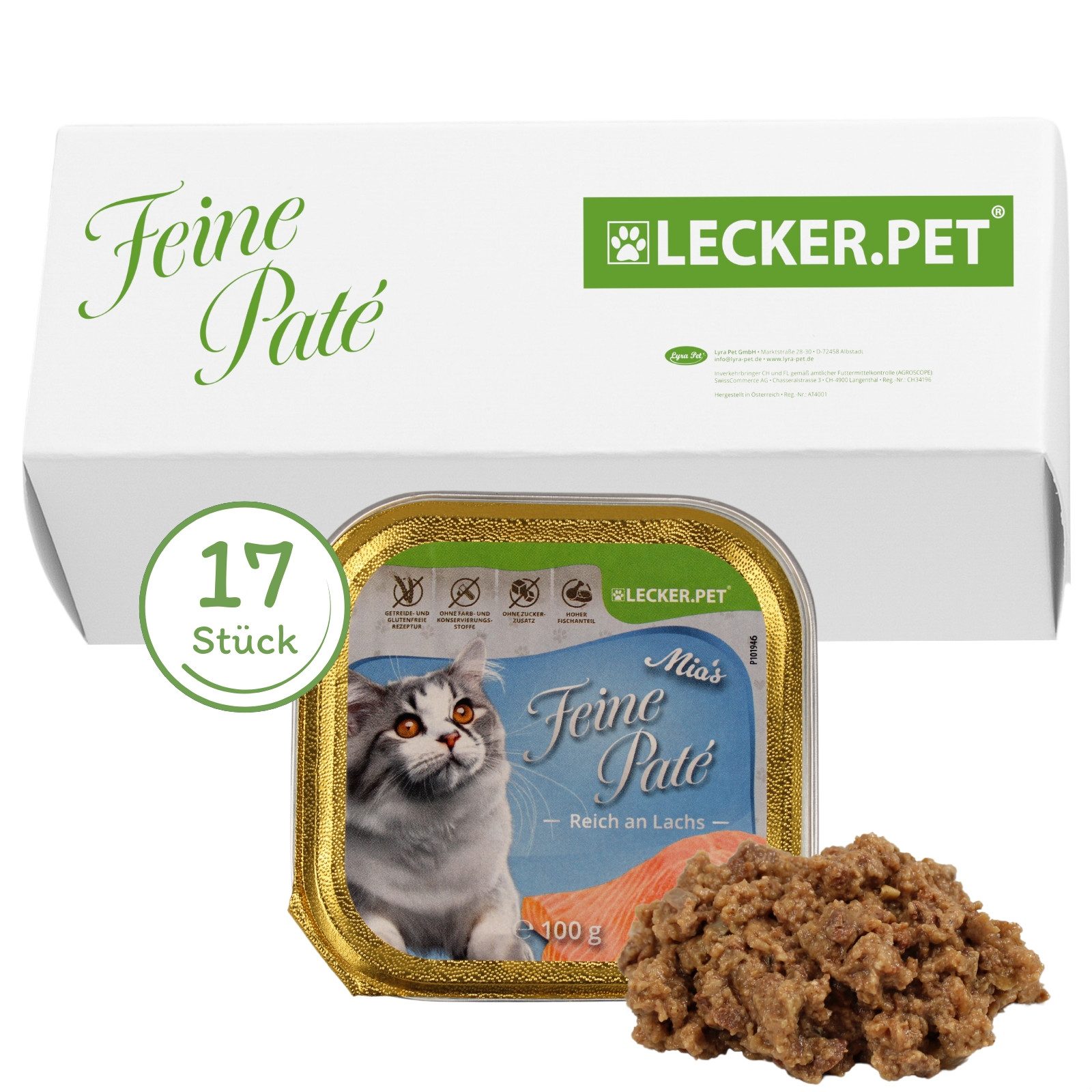 Lecker.Pet 17 x 100 g Lecker.Pet® Mia's Feine Paté Reich an Lachs Вологий корм Lachs, 17St.