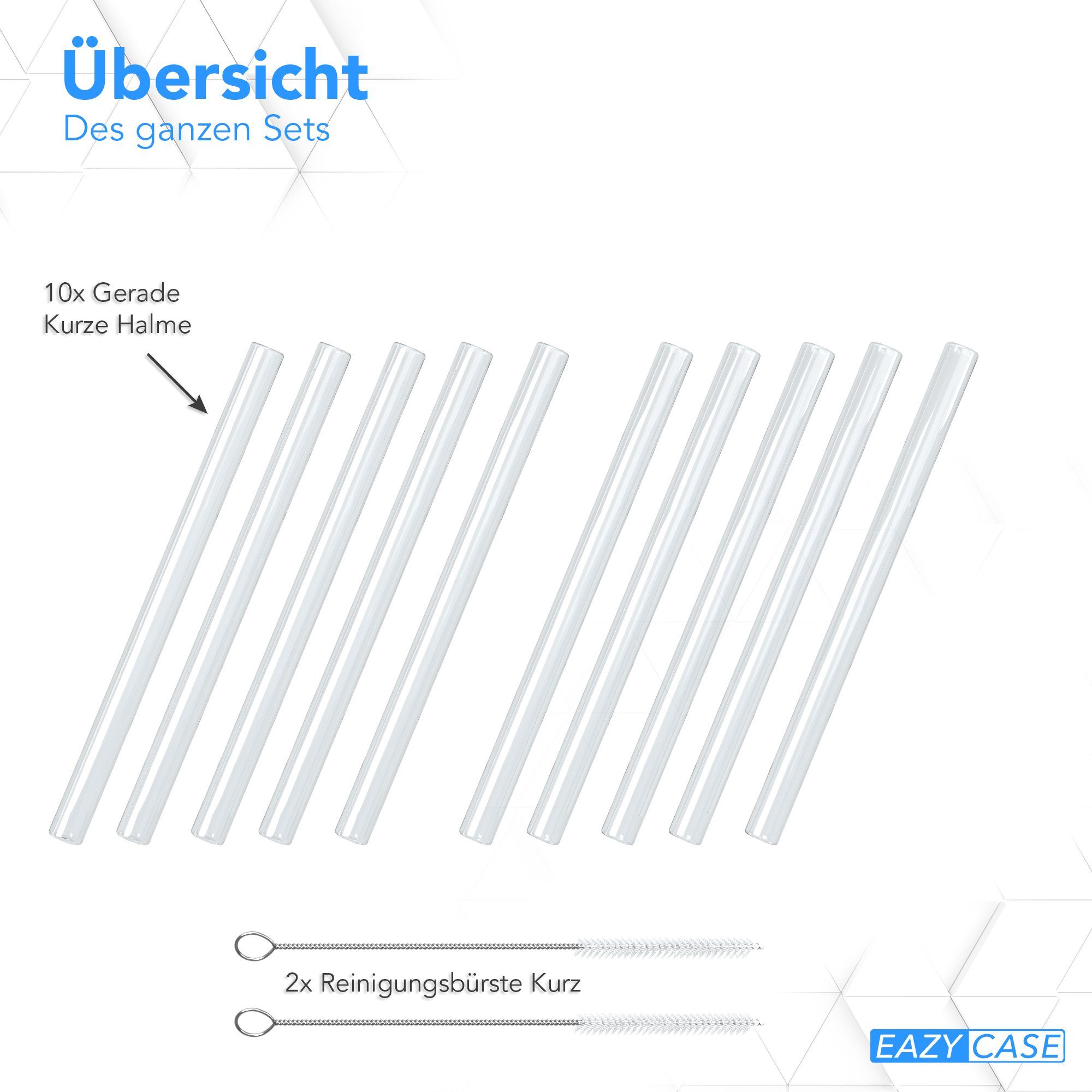 EAZY CASE Trinkhalme 10x Glas Strohhalme für Cocktails Kurz, (10er Set), ökologische Stohhalme aus Borosilikatglas Short Drink Cocktail Kurz