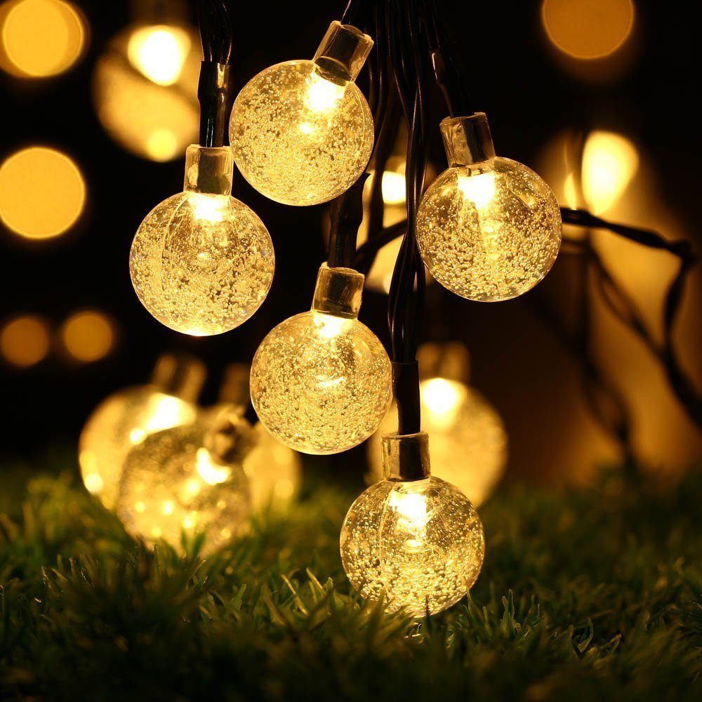 Sunicol LED-Lichterkette 5/9M Außen Solar Lichterkette Aussen Kristall Kugeln, Wasserdicht, für Garten, Party, Weihnachten Warmweiß