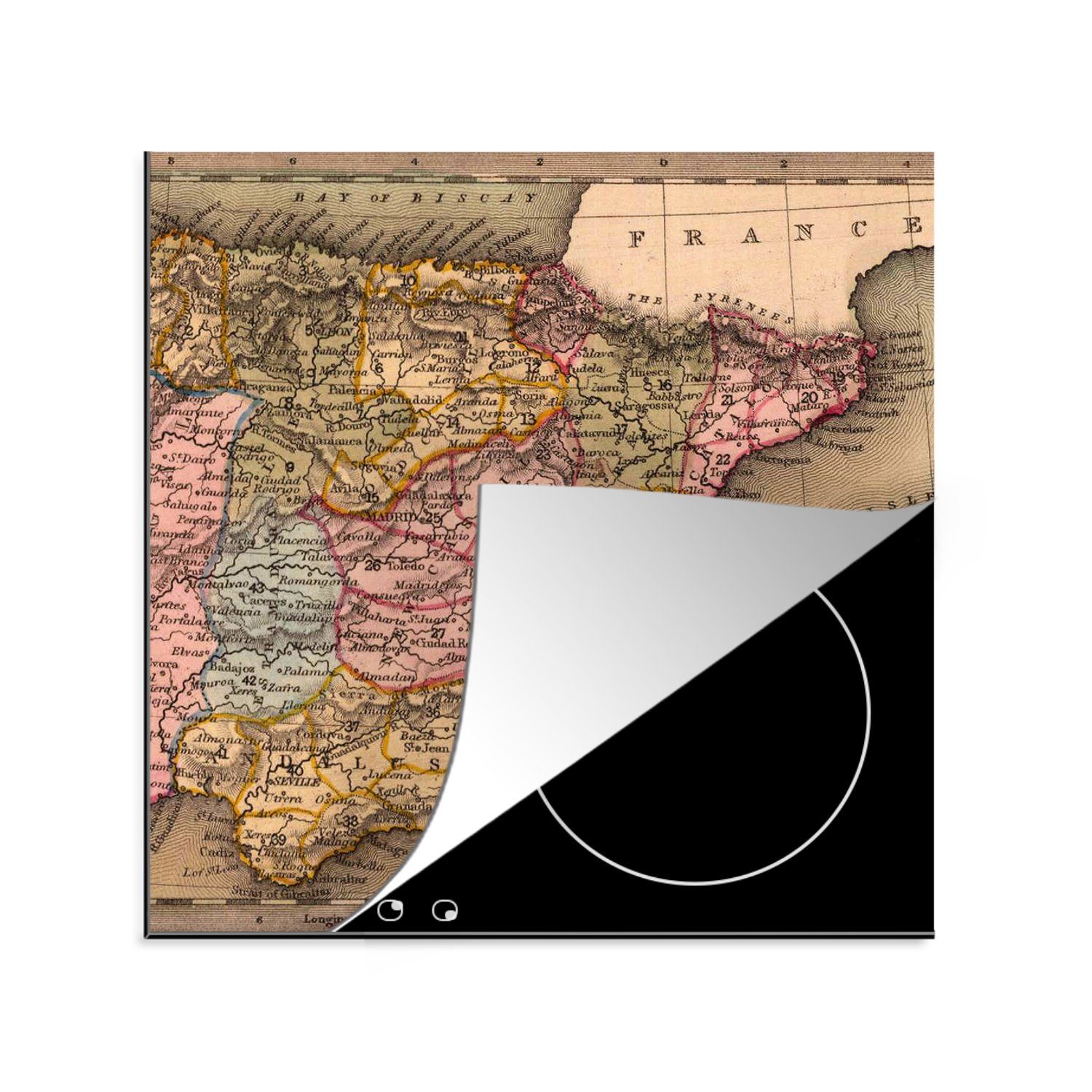 MuchoWow Herdblende-/Abdeckplatte Länderkarte - Spanien - Iberien, Vinyl, (1 tlg), 78x78 cm, Ceranfeldabdeckung, Arbeitsplatte für küche