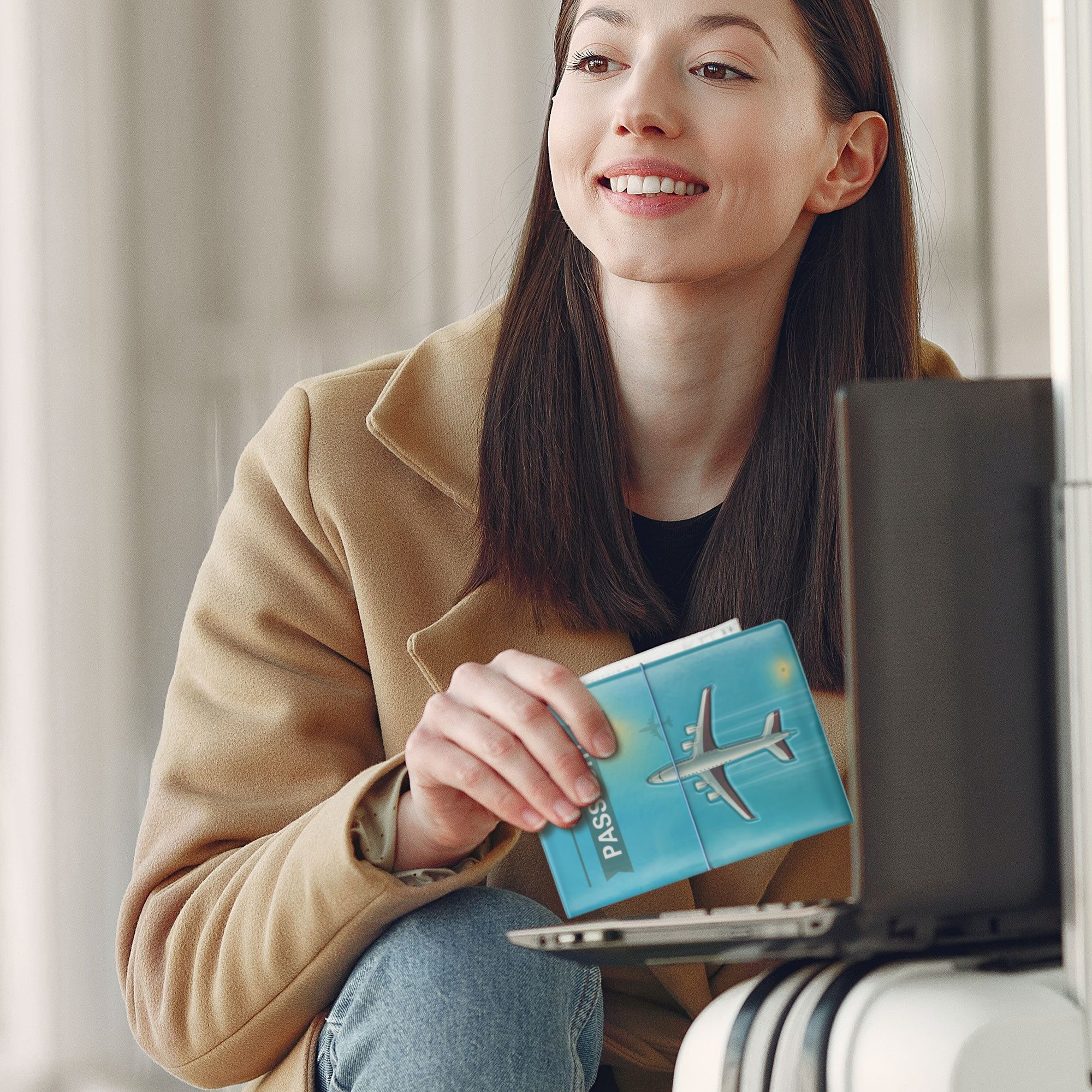 kwmobile Etui Reisepass Kunststoff Schutzhülle Ausweis Hülle Impfpass Schutz, Cover Reisepasshülle Ausweishülle in Flugzeugreisen Design